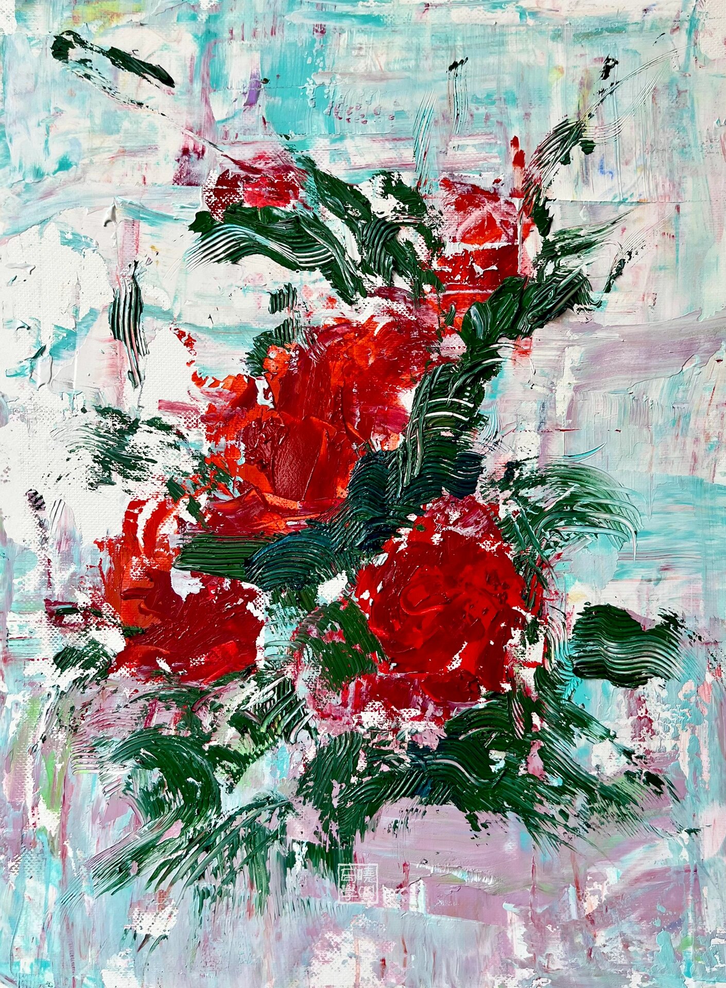 红色的花 水粉画花.玫瑰与晚霞共赴浪漫 你是我藏在心底的爱意泛滥.