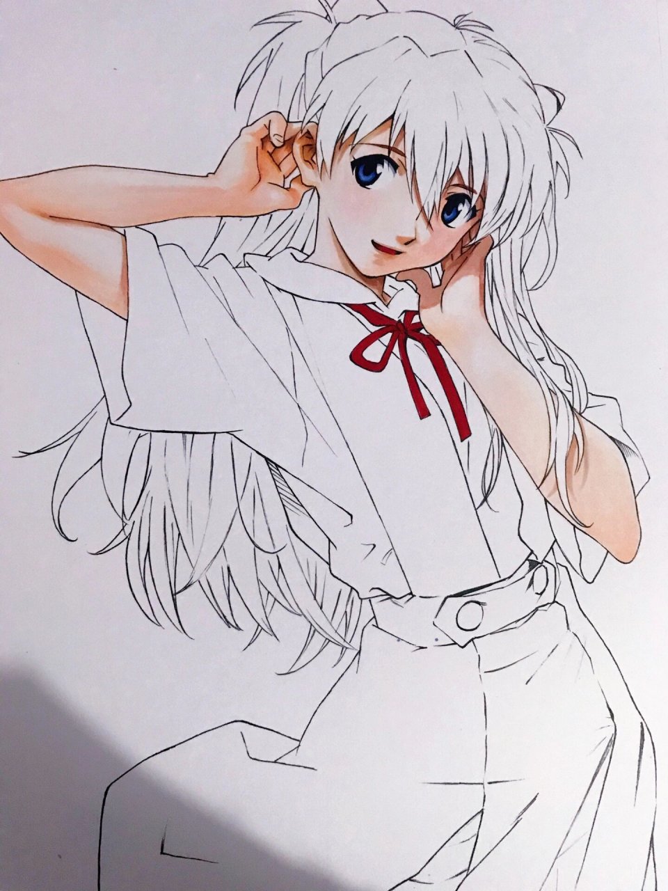 《eva》明日香校服 数码绘转马克笔手绘原画 这幅校服款的明日香,也可