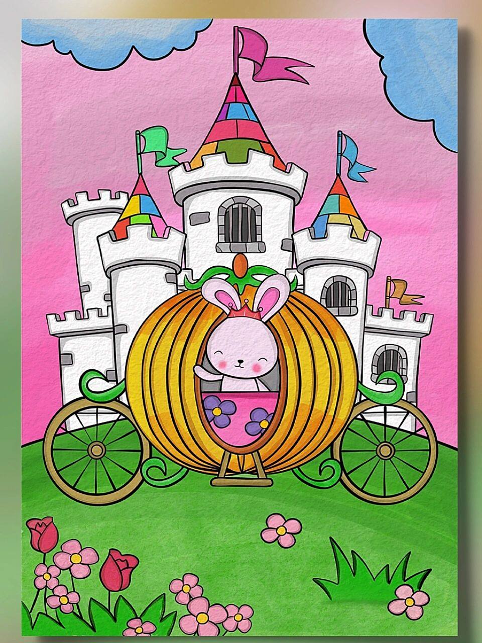 儿童简笔画 小兔子的梦幻城堡简笔画