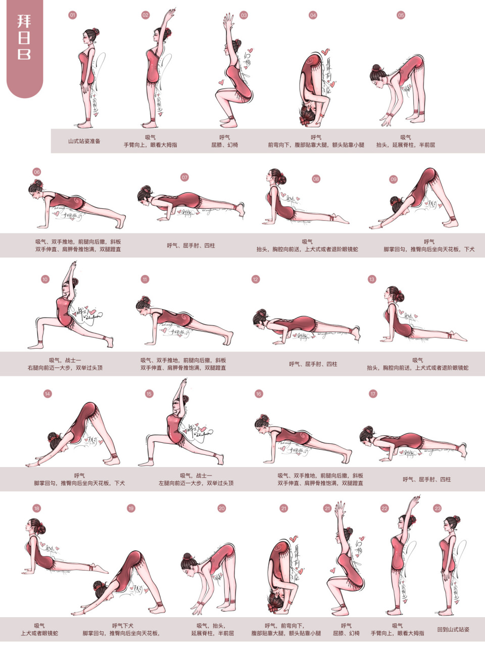 全方位提升气质#原创瑜伽插画『拜日b串联』 #笔记灵感# #插画# #瑜伽