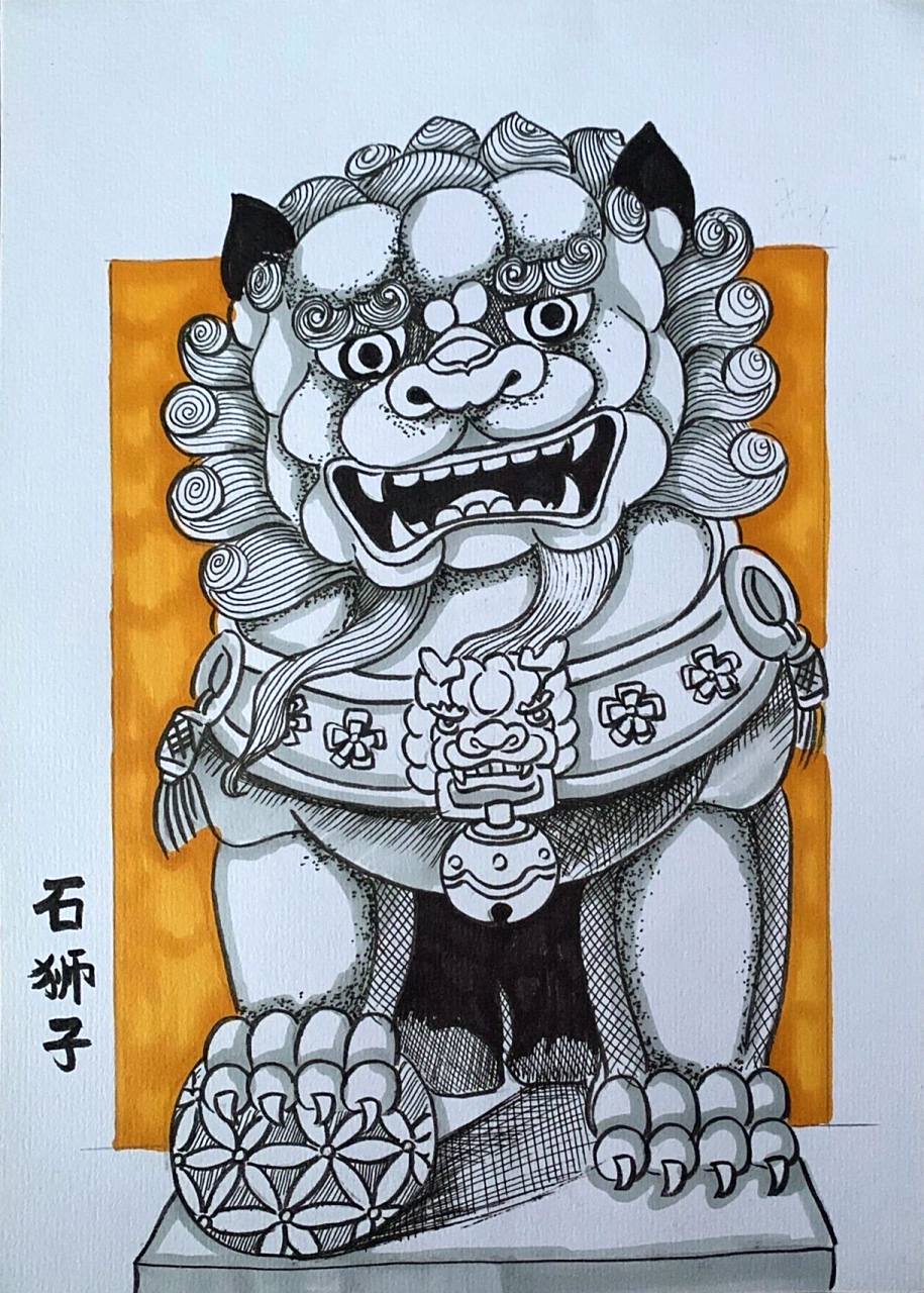 线描-石狮子 图片写生