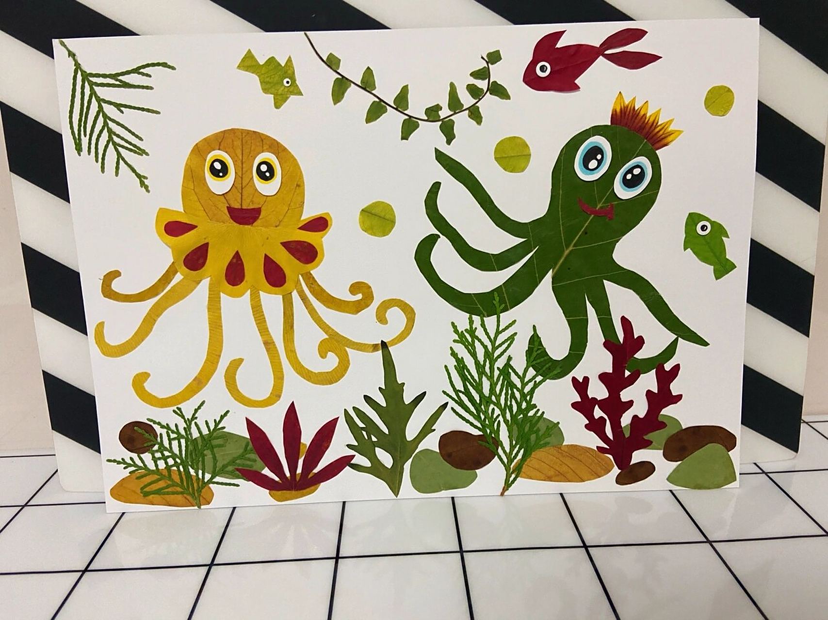 树叶画树叶贴画～章鱼99