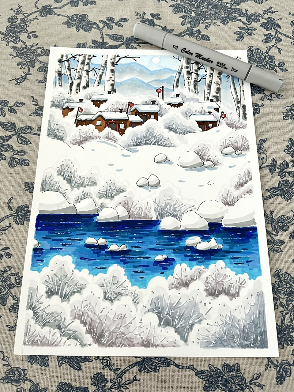 国风马克笔系列『雾凇冬景』