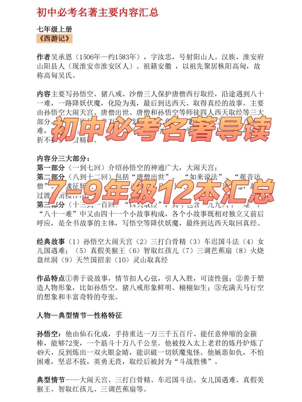 初中名著导读汇总(12本) 9696初中阶段必须掌握的名著: 七年级