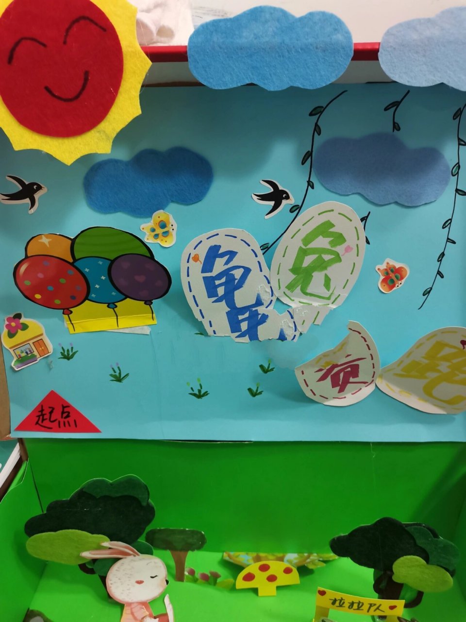 幼儿园手工故事盒语言阅读区环创龟兔赛跑 别看小小的一个,从各种找