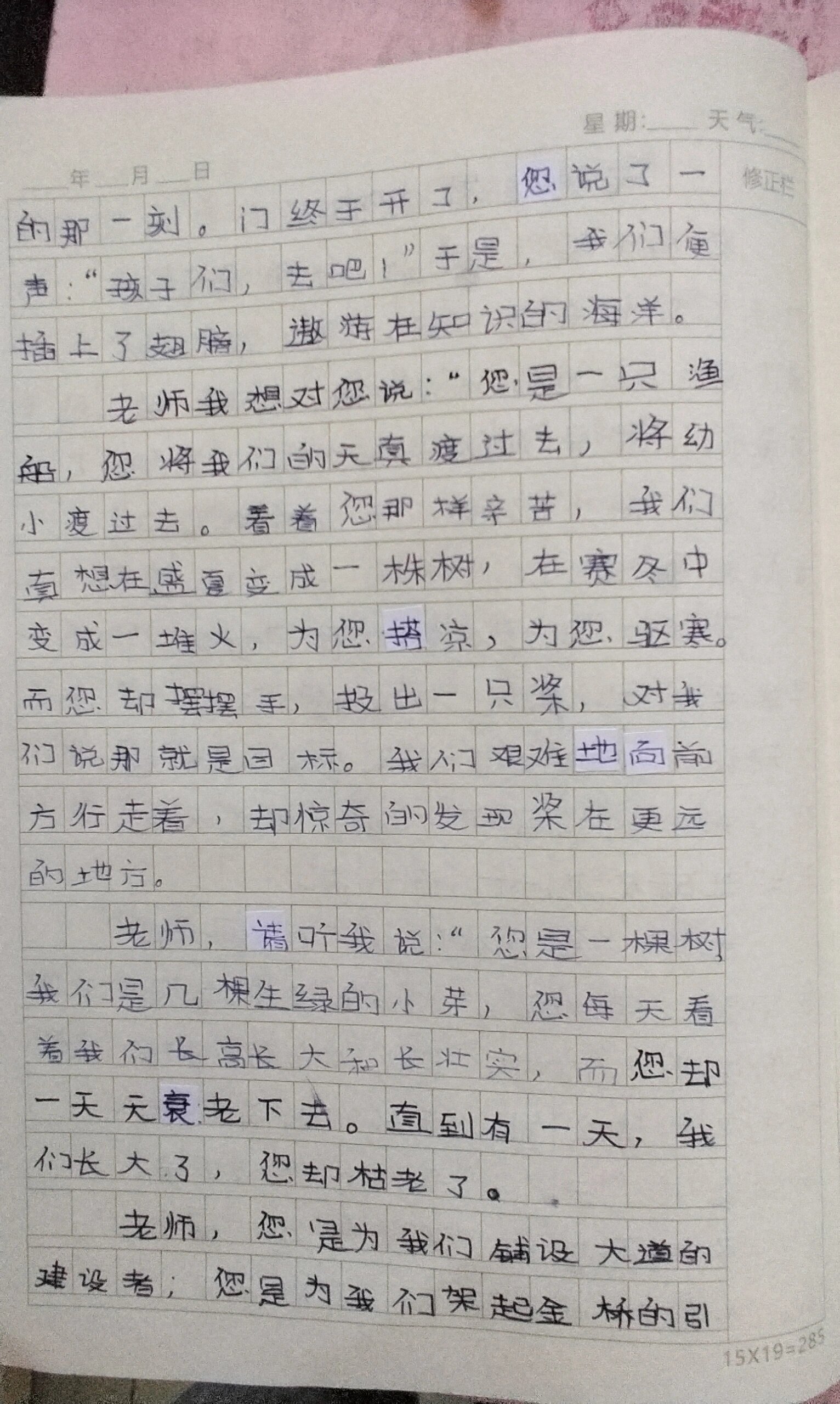五年级上册作文《老师我想对你说》