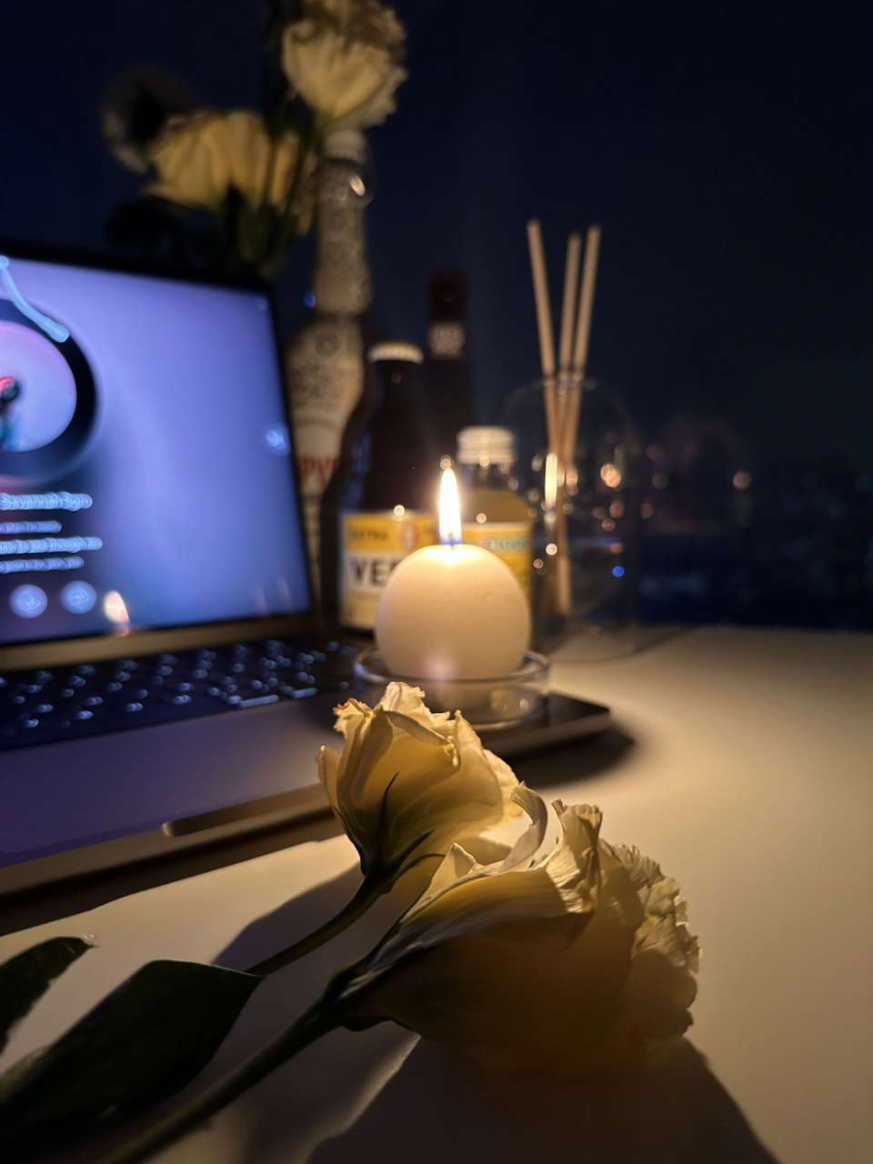 居家95夜晚|00落地窗的氛围感 冬天就喜欢宅在家里 蜡烛点亮的那