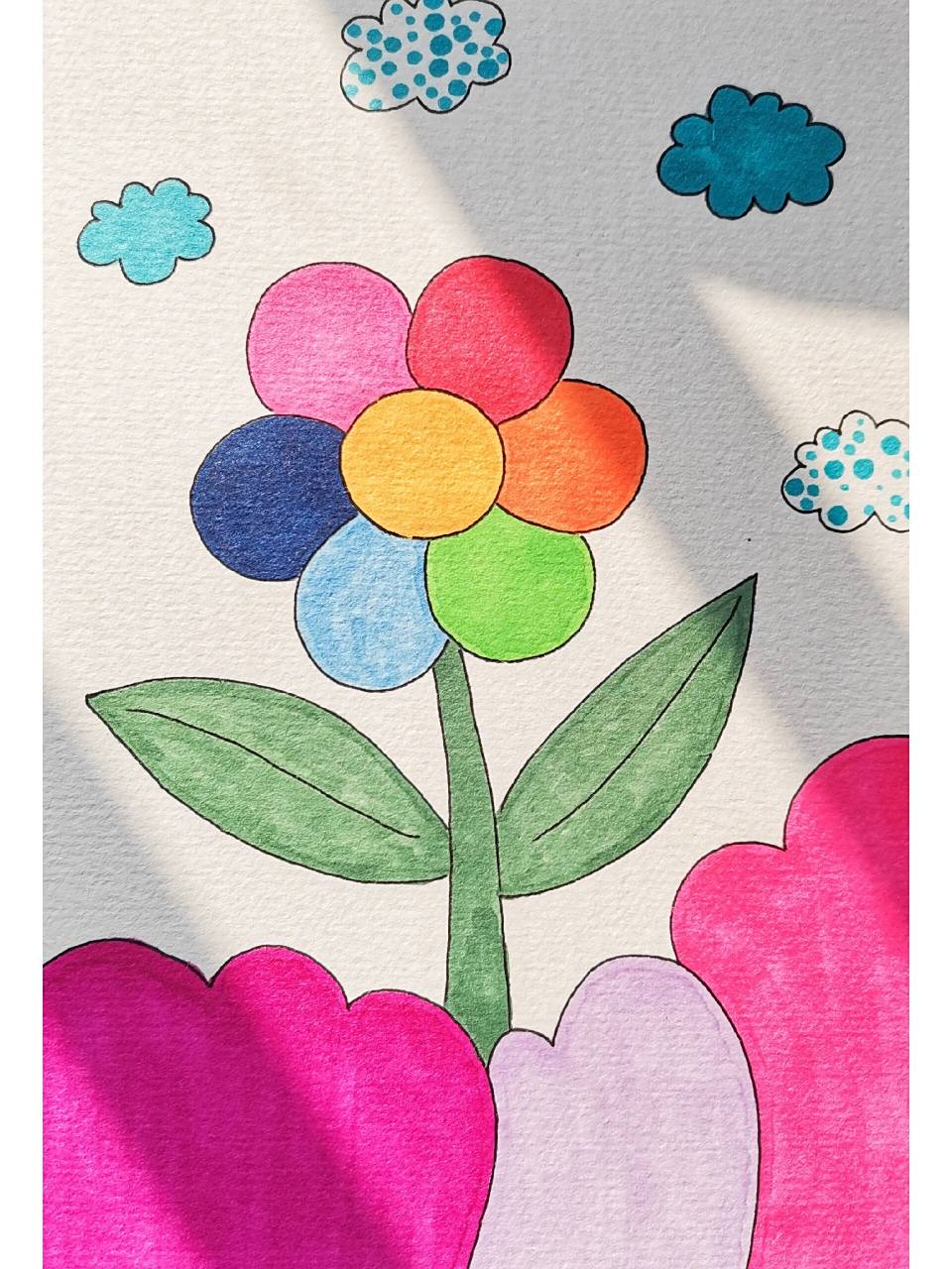 七色花 儿童创意画 简笔画 随手画的,简简单单的小花朵 一起带宝贝们