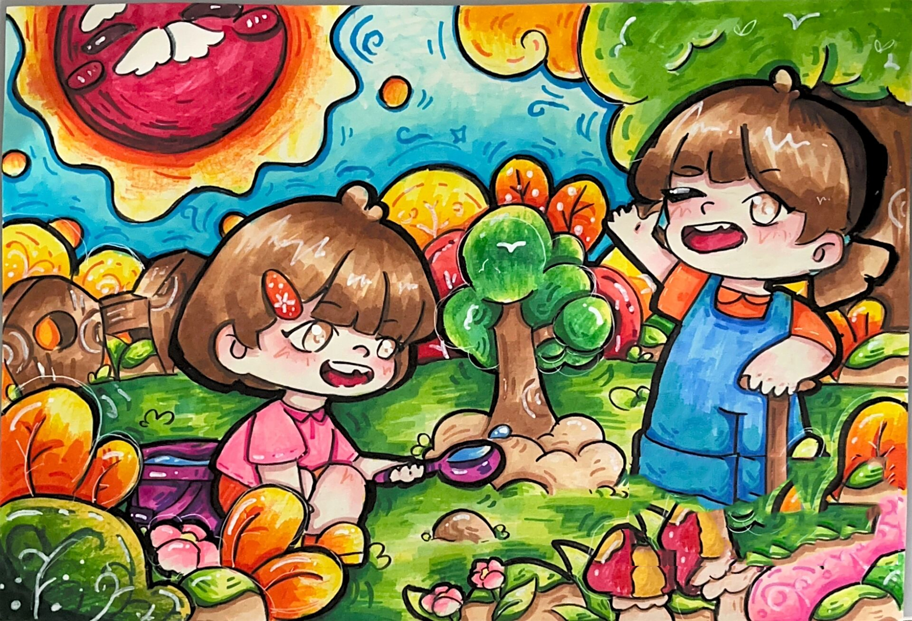 马克笔幼师儿童主题画《植树节》