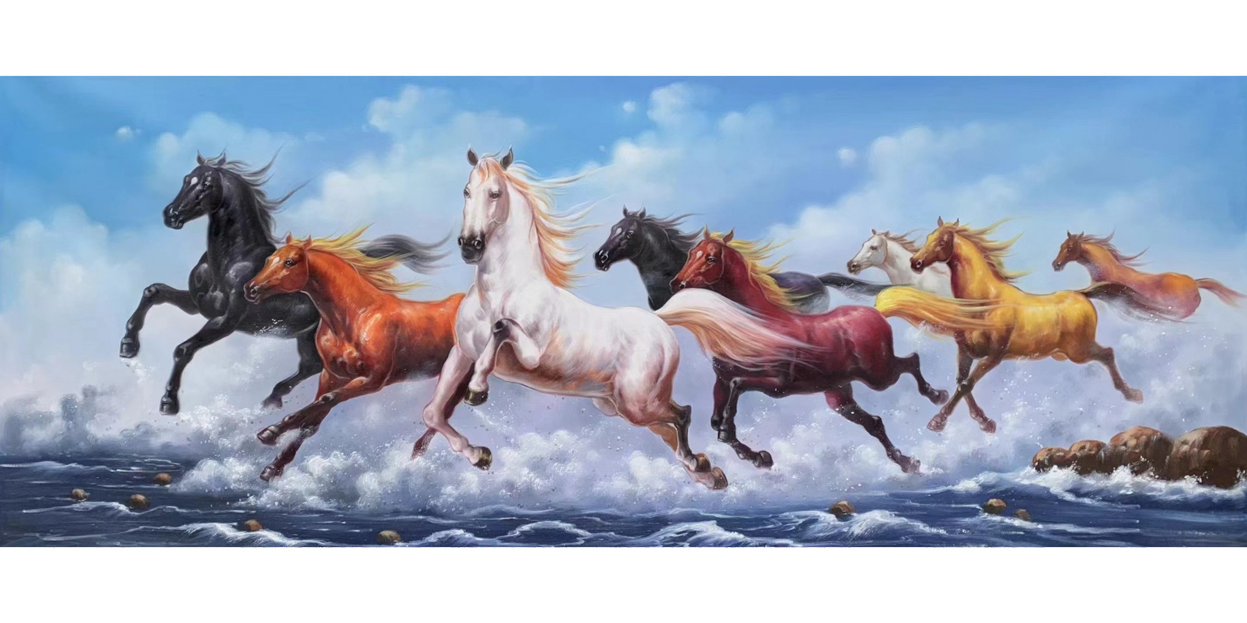 手绘油画八骏马98 70× 180 手绘油画八骏马98 70× 180!