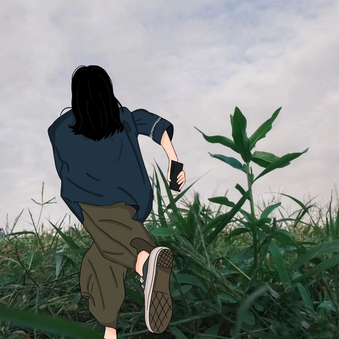 插画头像|这是一组奔跑背影情头 你们要的男头画完了