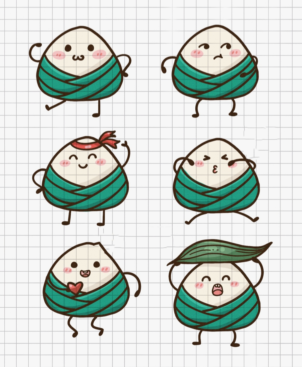 简笔画|端午节小粽子可爱表情包手帐素材 零基础绘画|简笔画教程|黑白