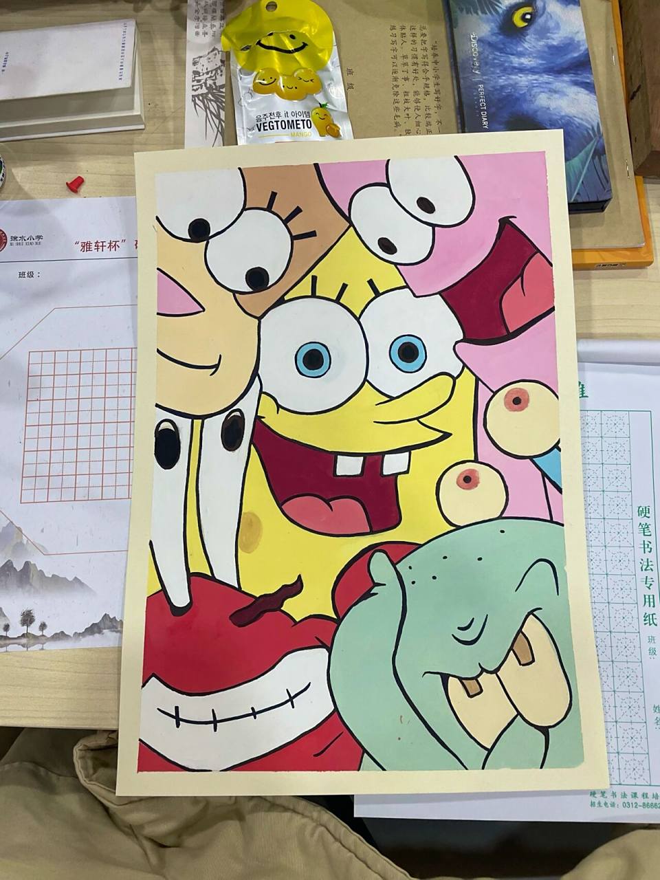水粉手绘海绵宝宝07 很简单的装饰画 朋友很喜欢就画了一幅 直接起