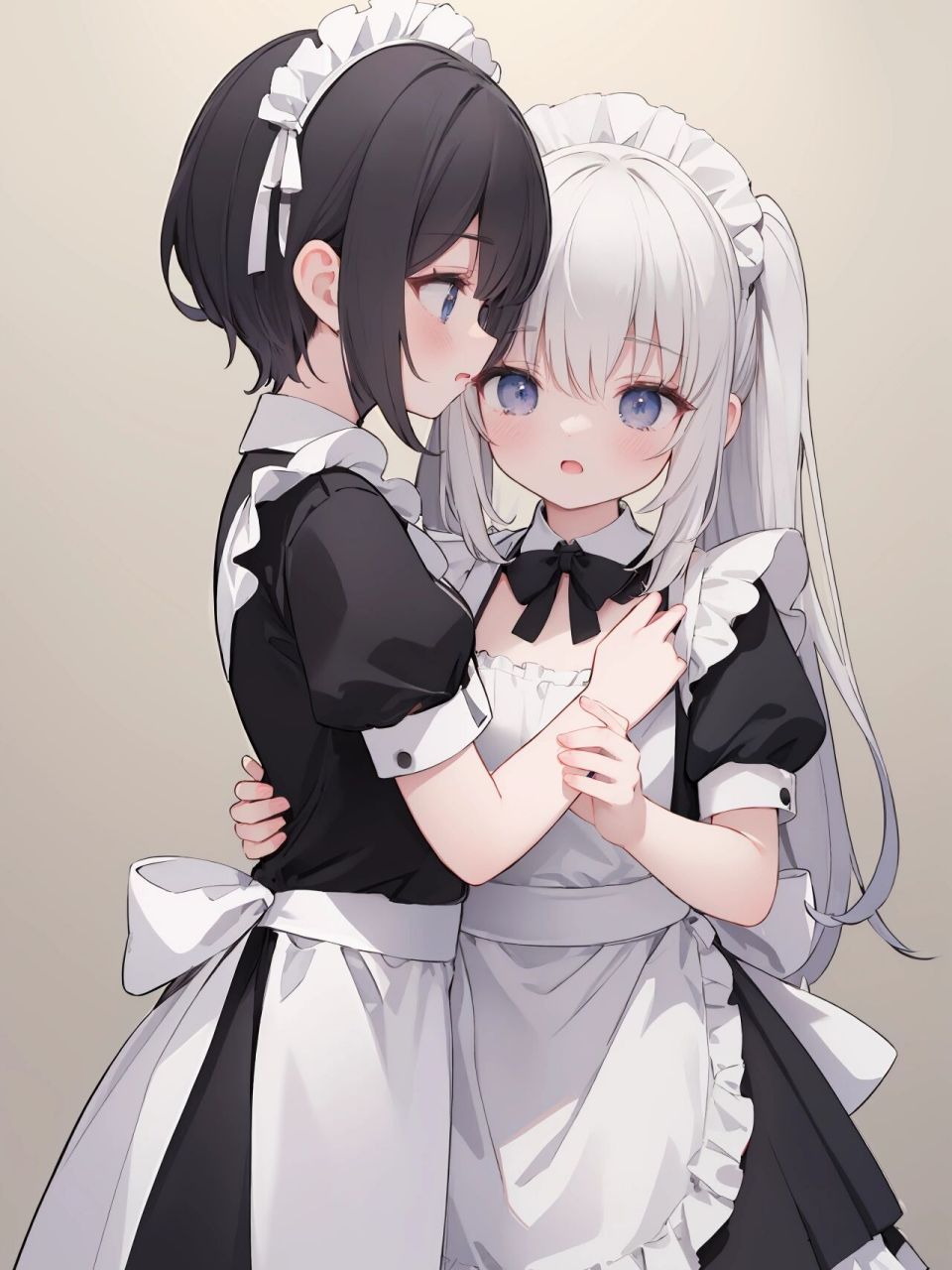 二次元真爱 | 女仆系列 双女仆相互拥抱 面带娇羞 主人在坐在沙发上