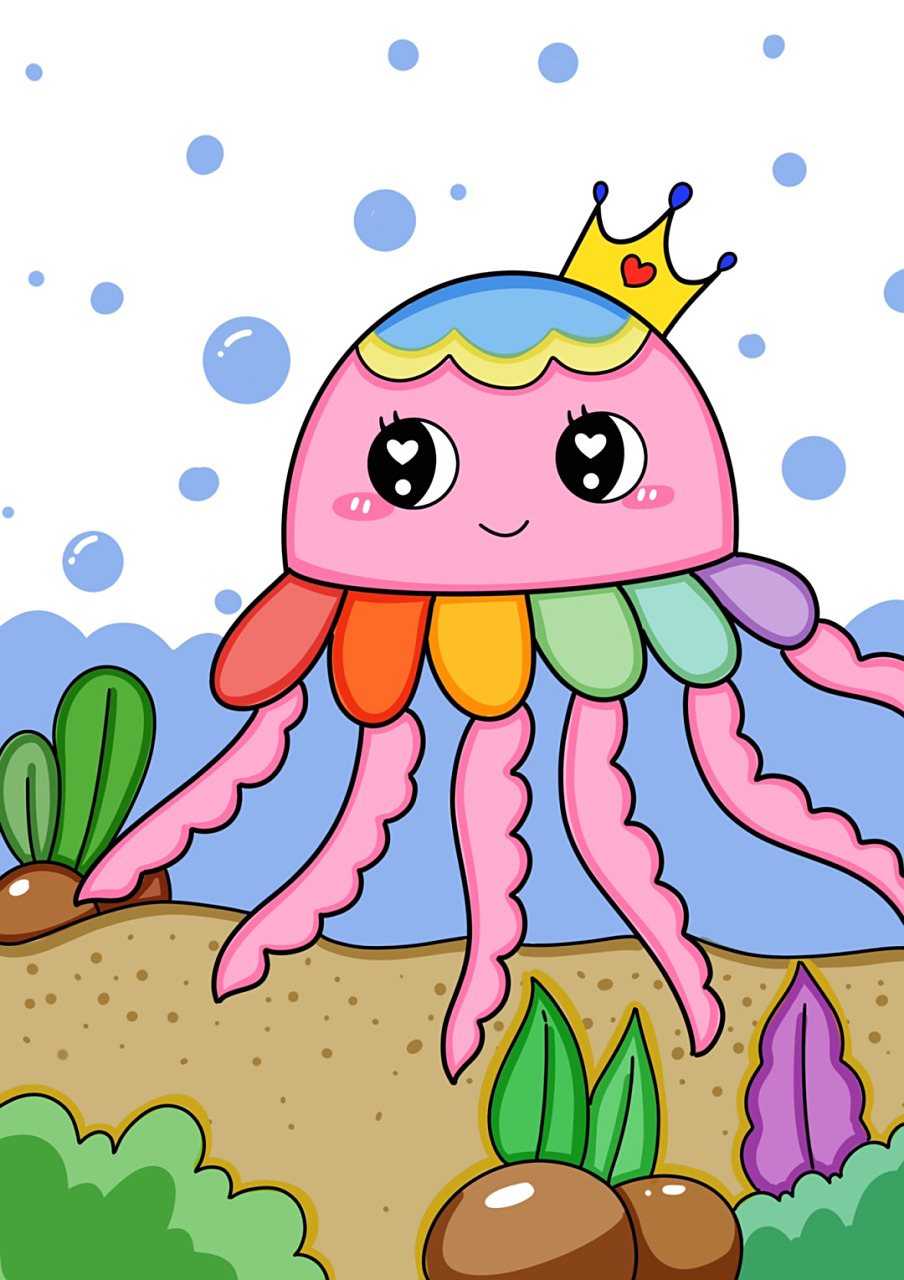 可爱的水母儿童创意画 简单 适合4-5岁 #创意美术儿童画# #简笔画教程