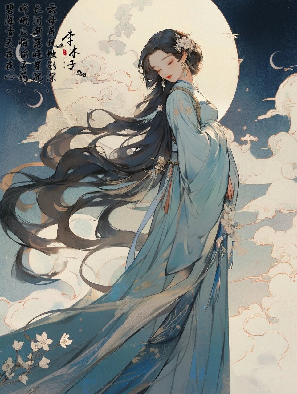 midjourney古风|《嫦娥》 云母屏风烛影深,长河渐落晓星沉.