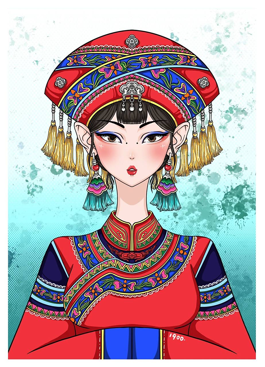 民族风系列the5 壮族女孩 终于更新了 继续我的民族系列插画啦