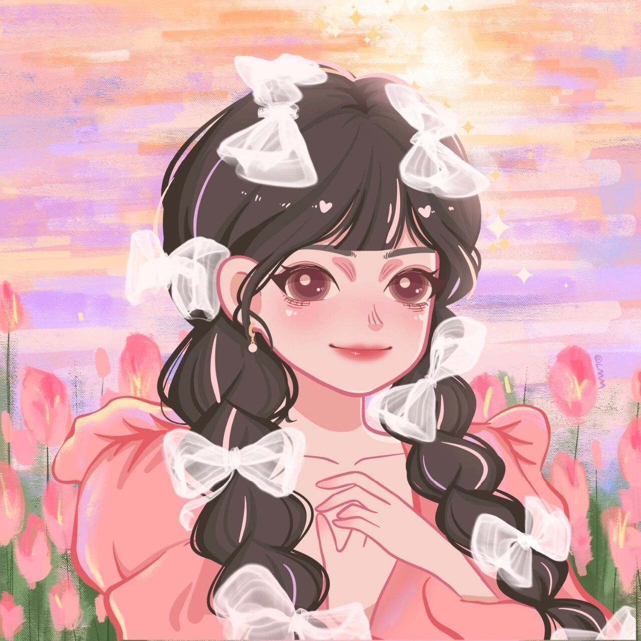 春日郁金香蝴蝶少女头像93 调了好几个颜色的深度,选不出哪个好看了