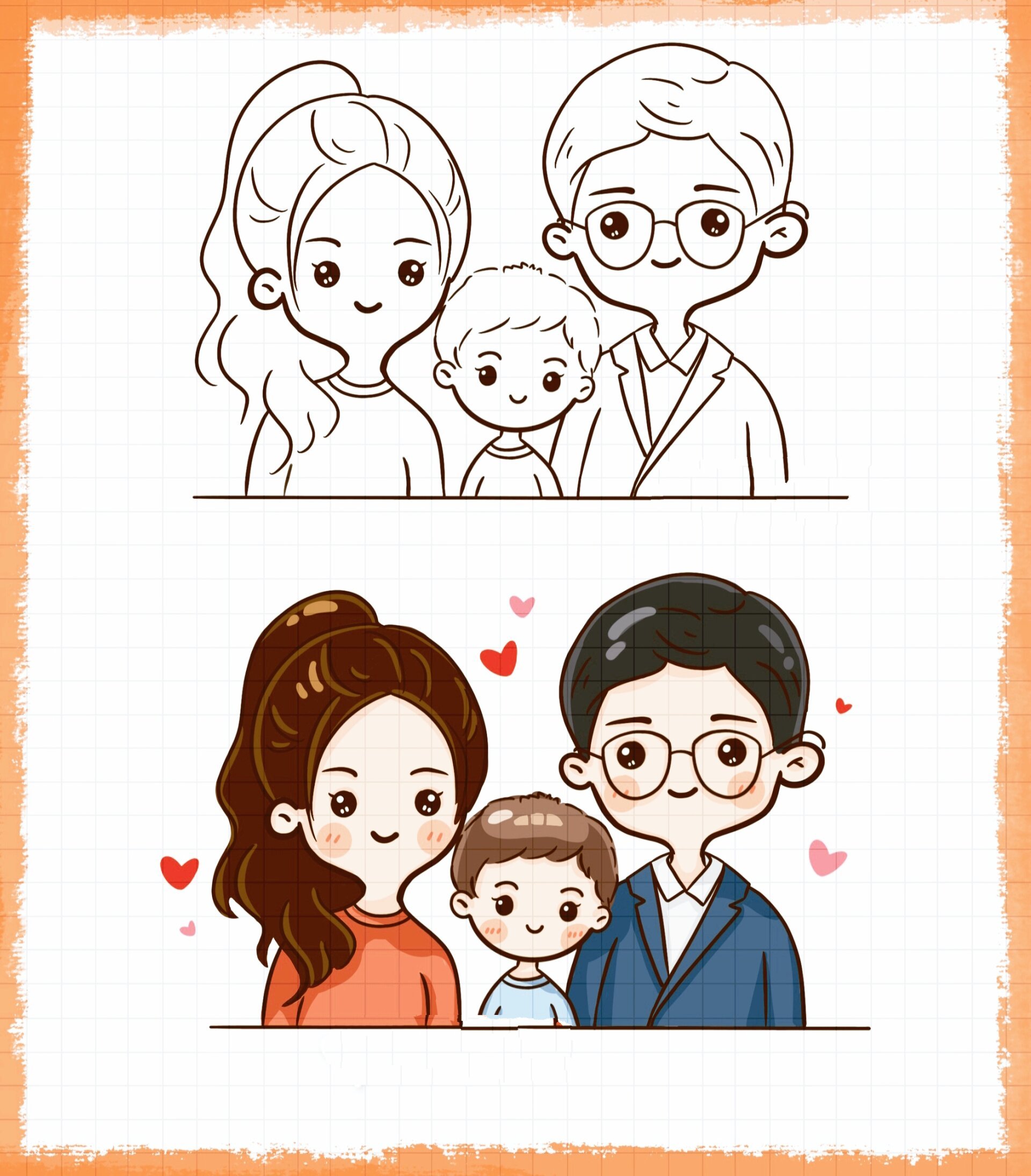 简笔画|可爱全家福头像q版人物手绘卡通画