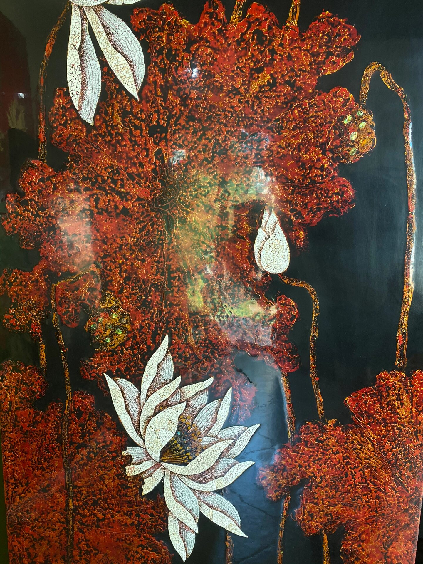 规格180x70cm 新品漆画荷花系列 全蛋壳镶嵌荷花,工匠之作大漆非遗