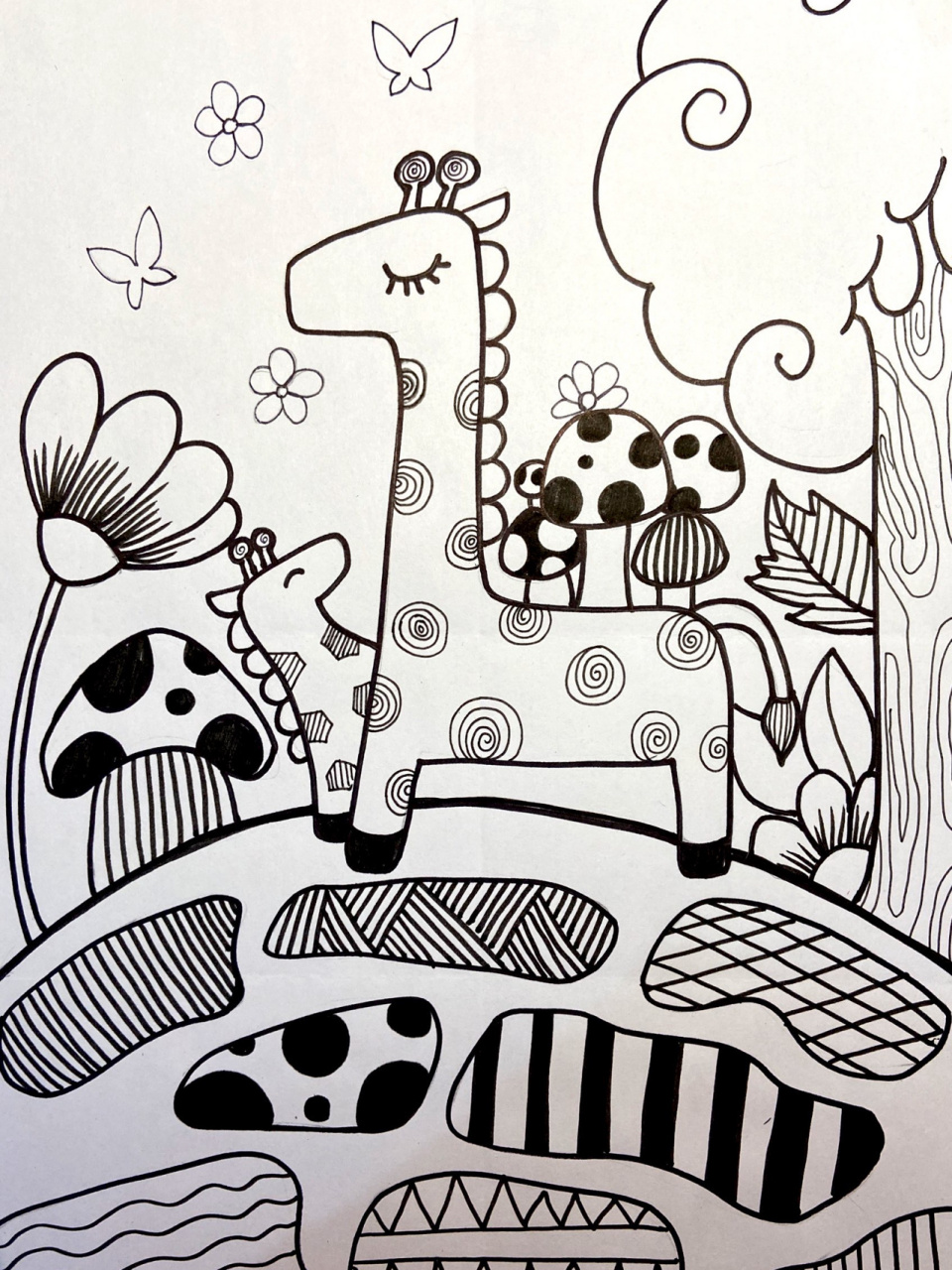 长颈鹿线描画 长颈鹿儿童画 可爱简笔画 美术宝 线描长颈鹿 课效