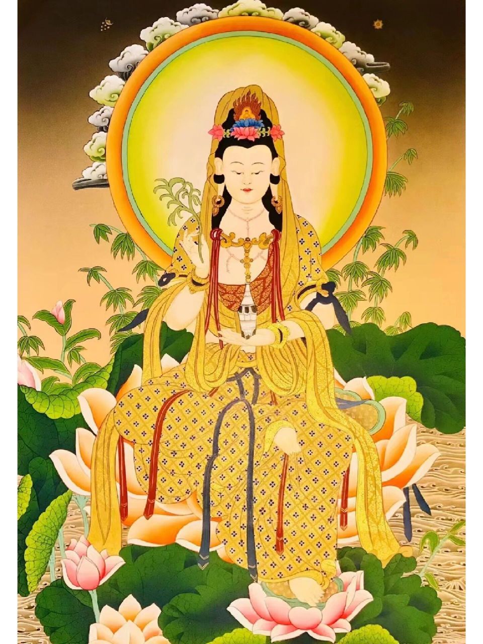 观世音菩萨 8:【收藏品】 汉地造像,纯手绘《南海观世音》白衣观世音