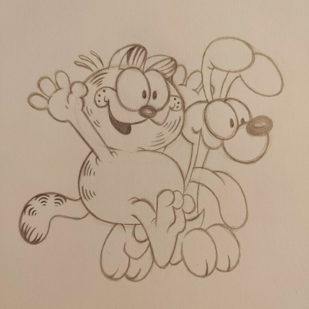 加菲猫和宠物狗欧迪 简笔画 儿时的回忆