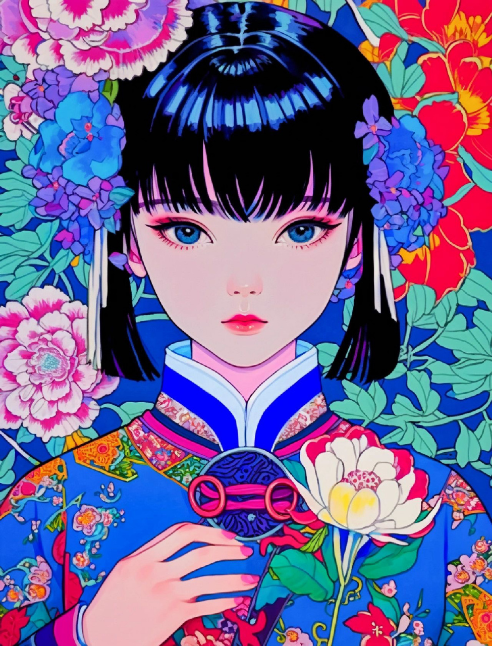 99考研手绘Ι国潮撞色少女人物头像/大合集 99素材来源于网络,脑