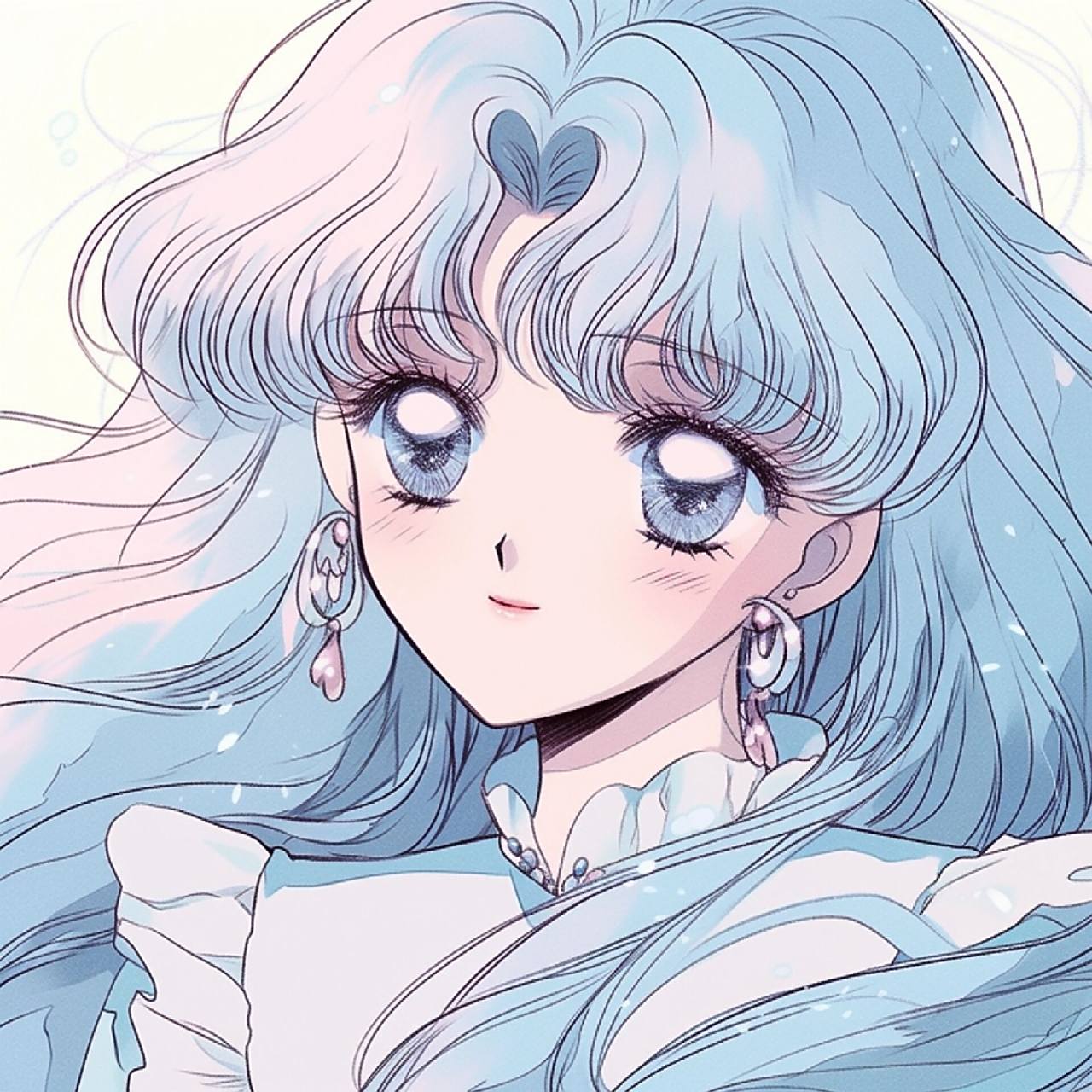 旧漫头像|蓝发蓝瞳美少女|漫画风头像           蓝色的头发如同海浪