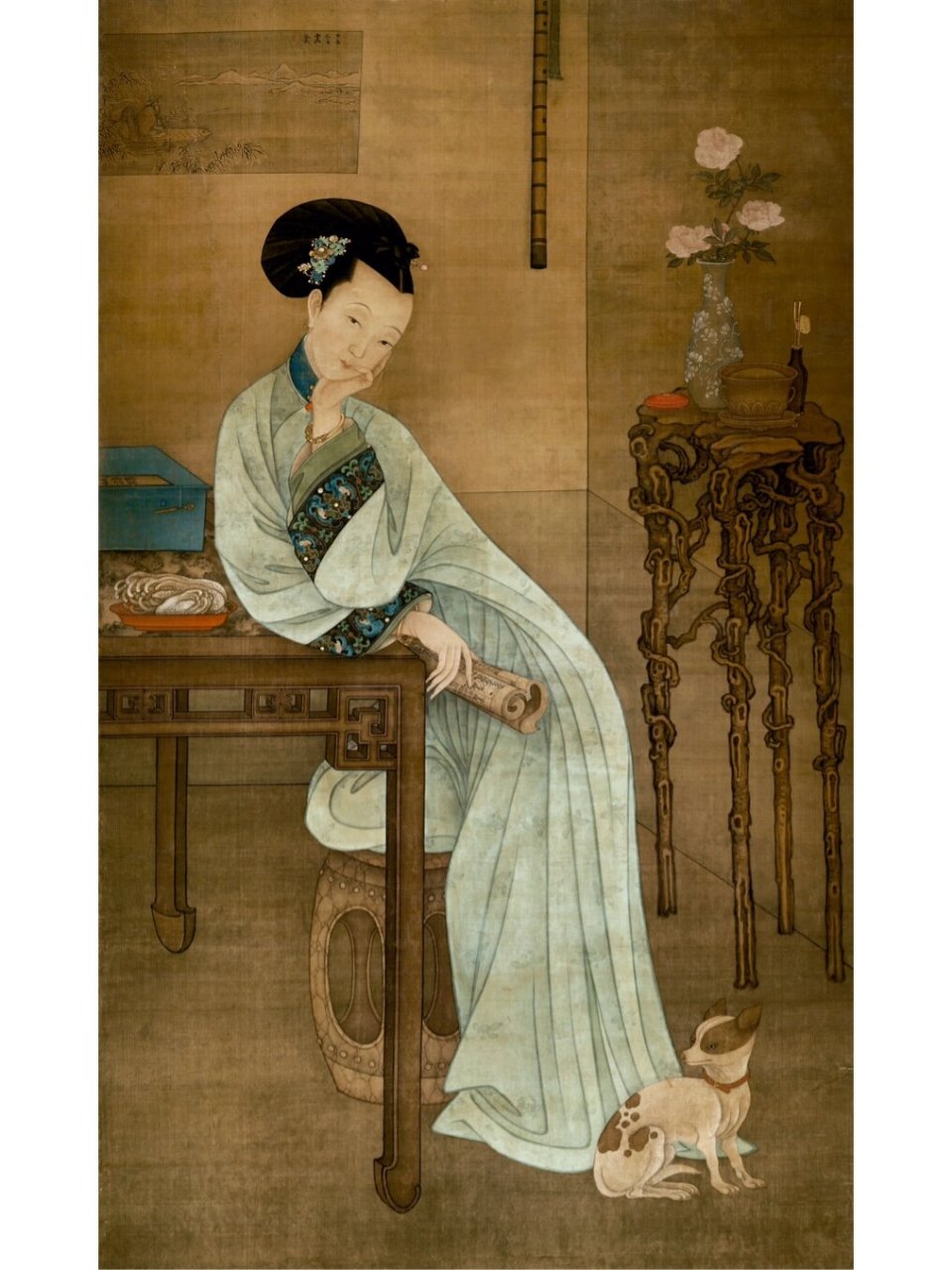 闲时看看书丨古代画里的书香仕女 春闺倦读图 清 冷枚 绢本 设色 天津