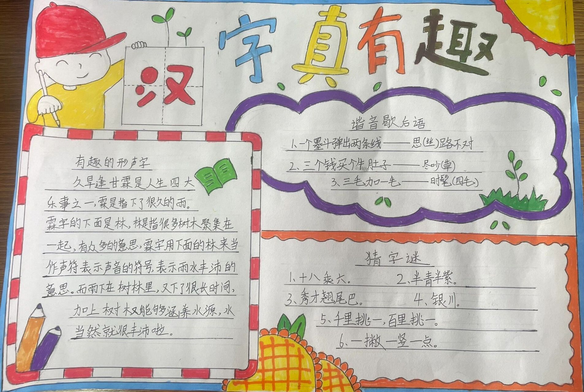 五年级下册第三单元:汉字真有趣(手抄报)