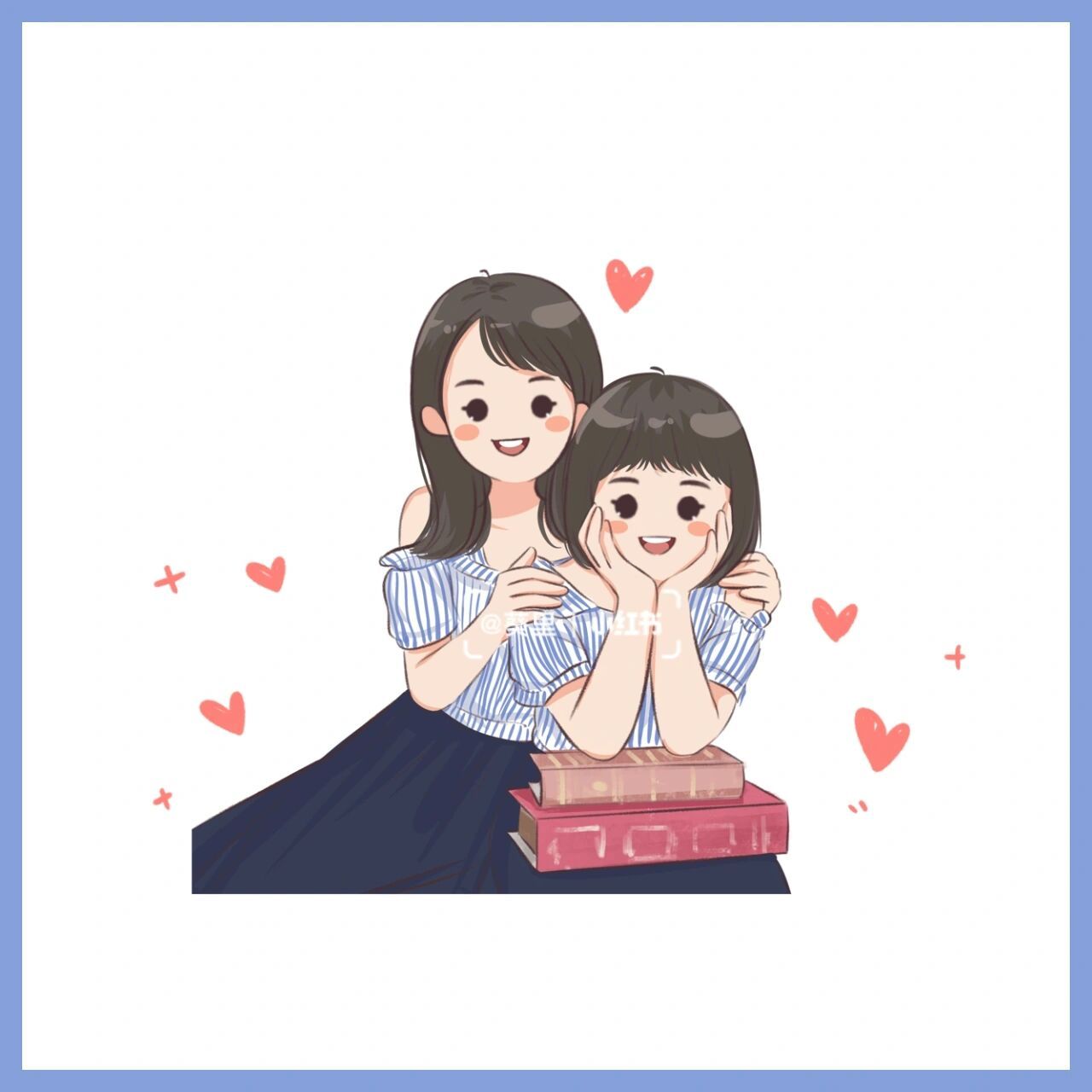 手绘q版可爱头像全家福一家四口 手绘全家福头像,一家3连张.