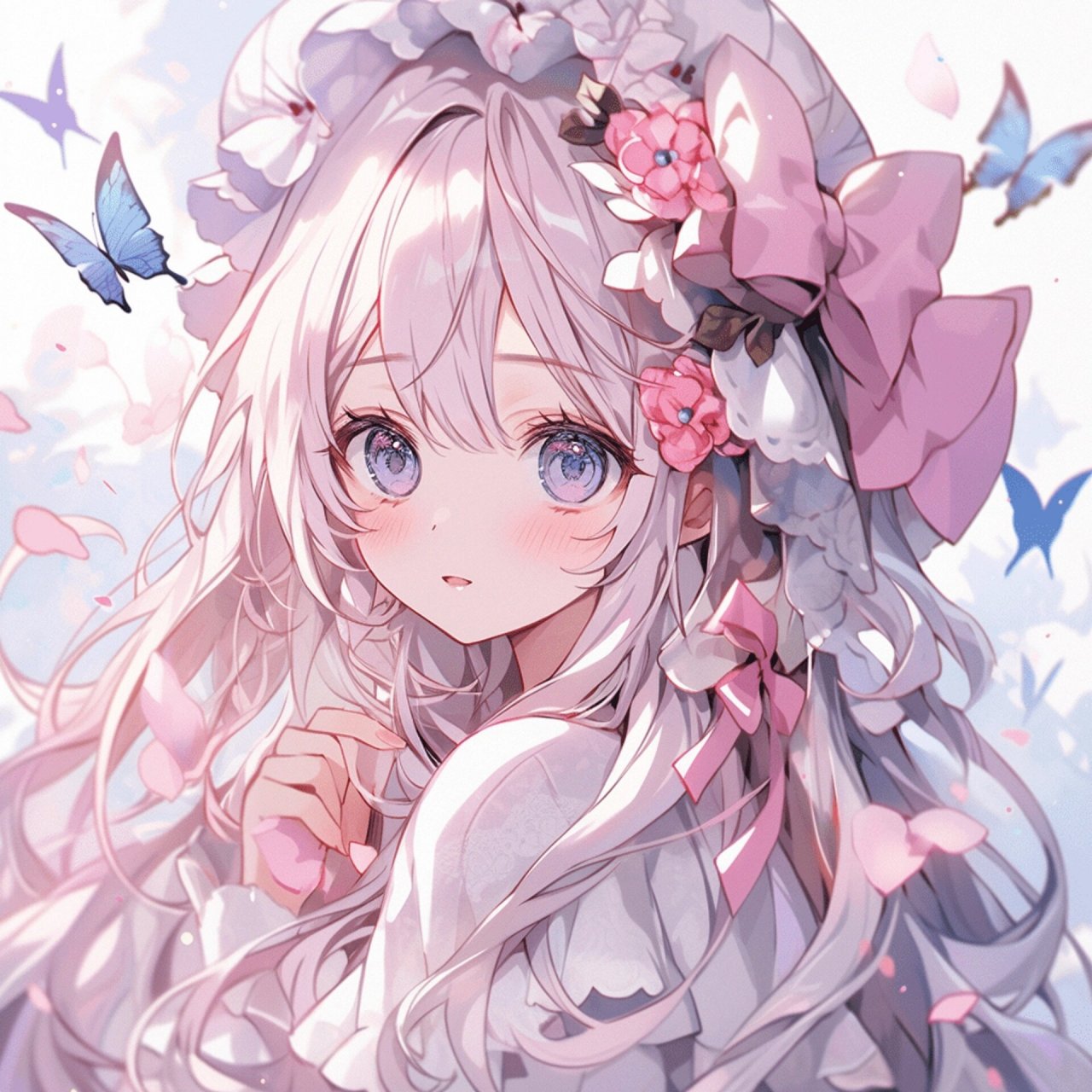 氛围感动漫美少女头像95蝴蝶翩翩飞