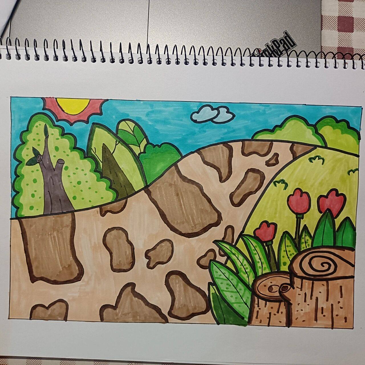 s型构图儿童画 周末快乐呀!