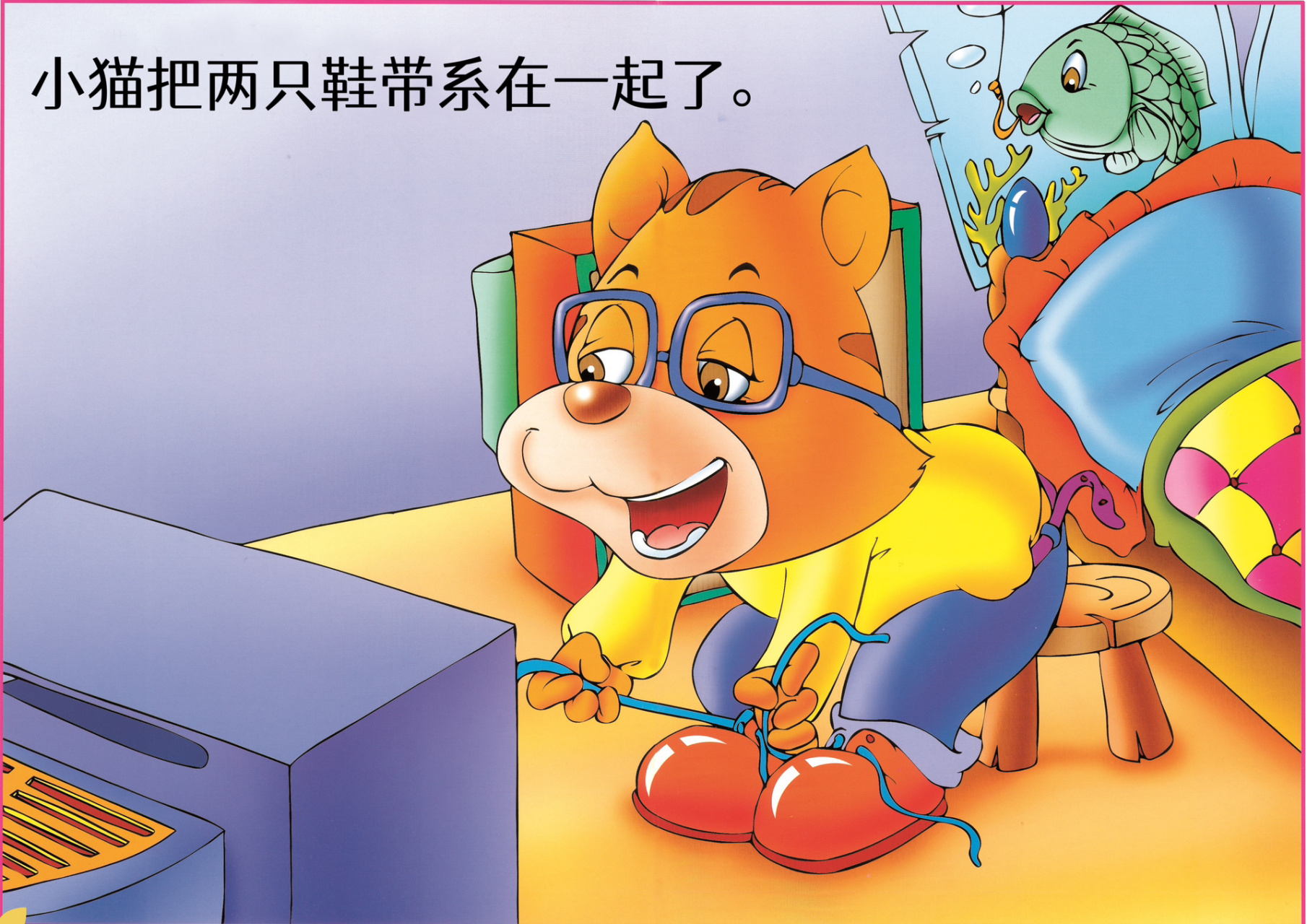 故事《电视迷猫先生》 《电视迷猫先生》 早上六点多,小猫还在床上睡