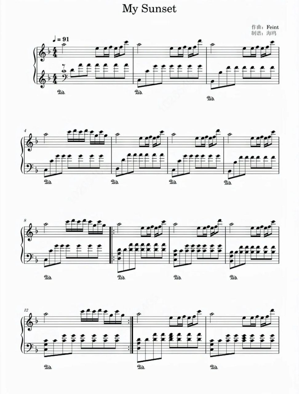 《my sunset》钢琴谱钢琴弹奏音乐简单好学 钢琴弹奏视频在上一篇笔记