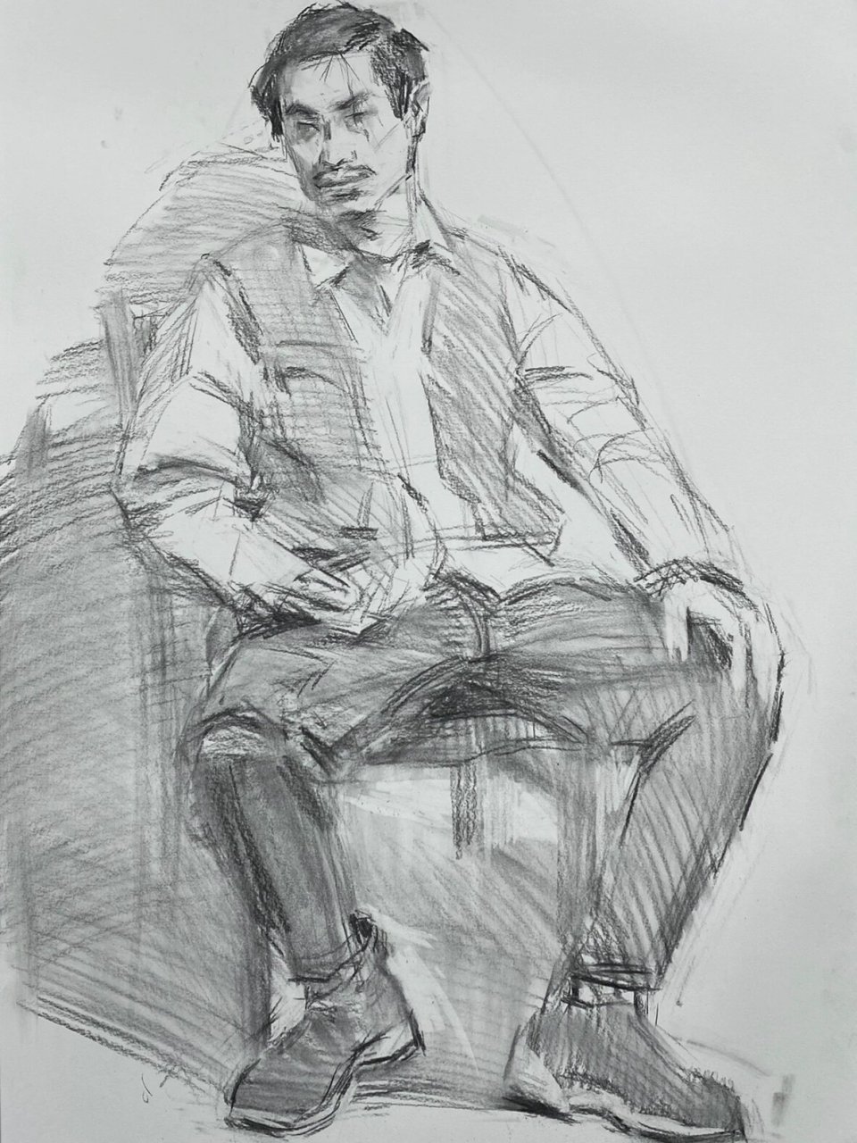 男青年素描全身像写生及步骤图