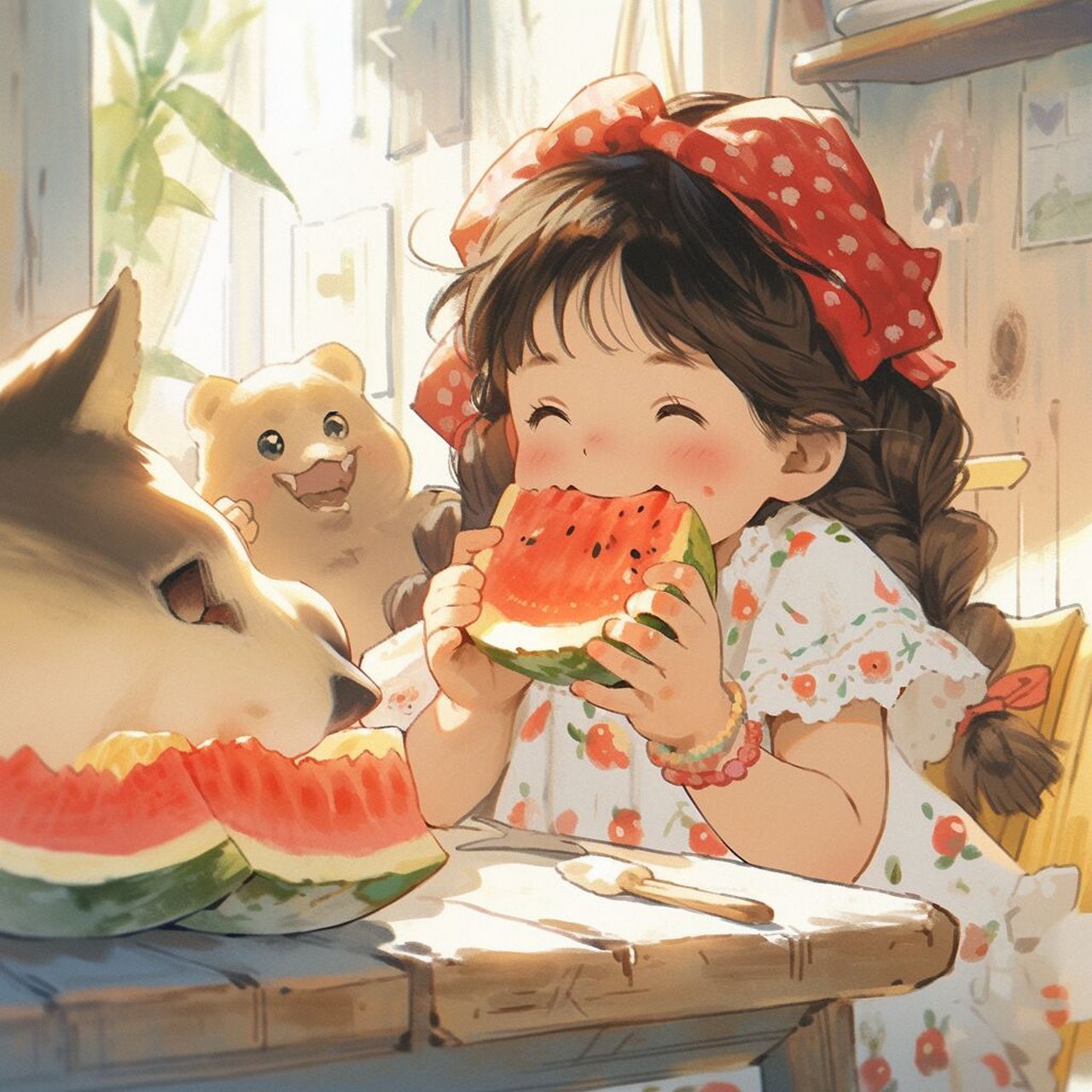 wow | 夏天可爱女孩吃西瓜头像!太萌了! 大家好!