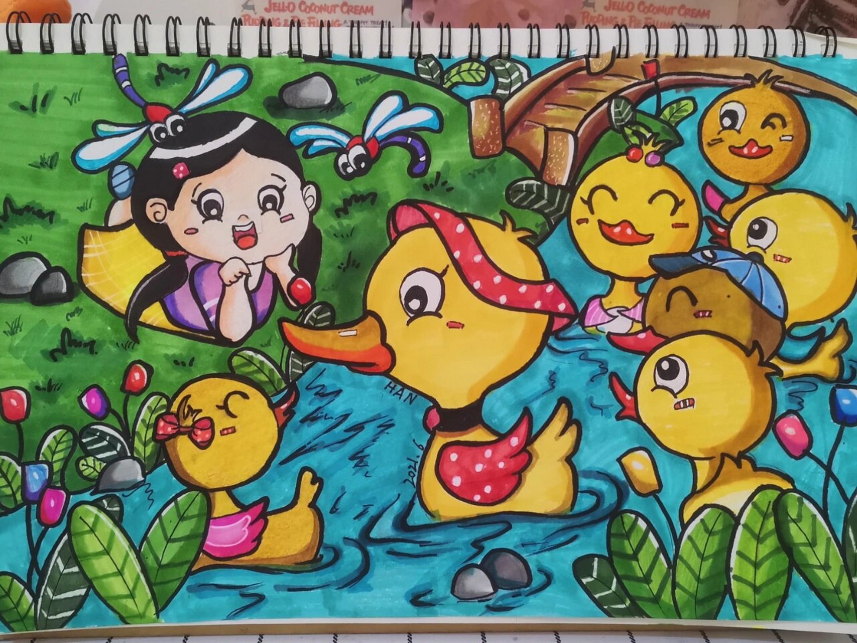 学前教育简笔画 儿歌《数鸭子》画的配图 画完真的炒鸡可爱 # 简笔画