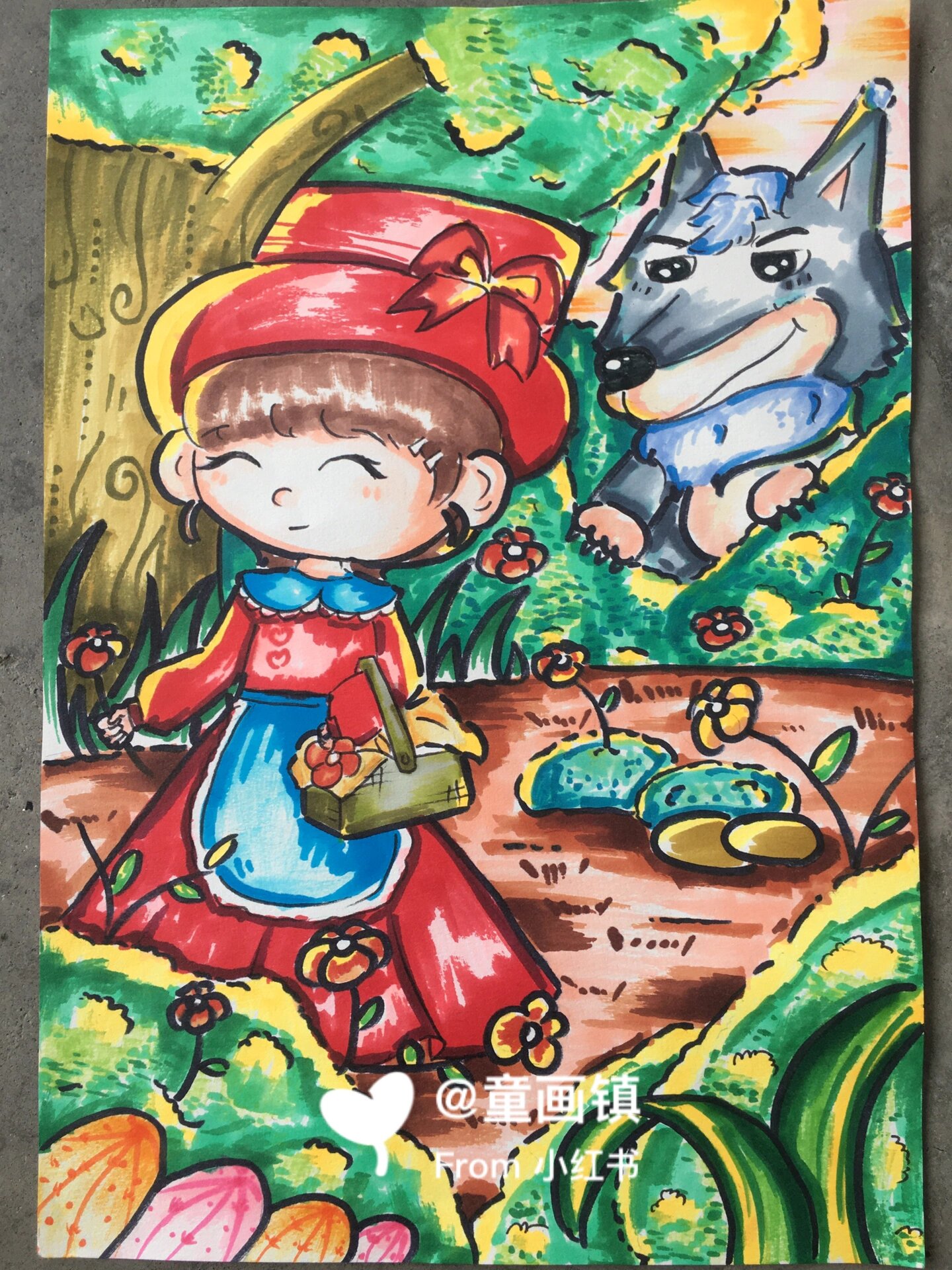 学前教育马克笔儿童画《小红帽》寓言故事