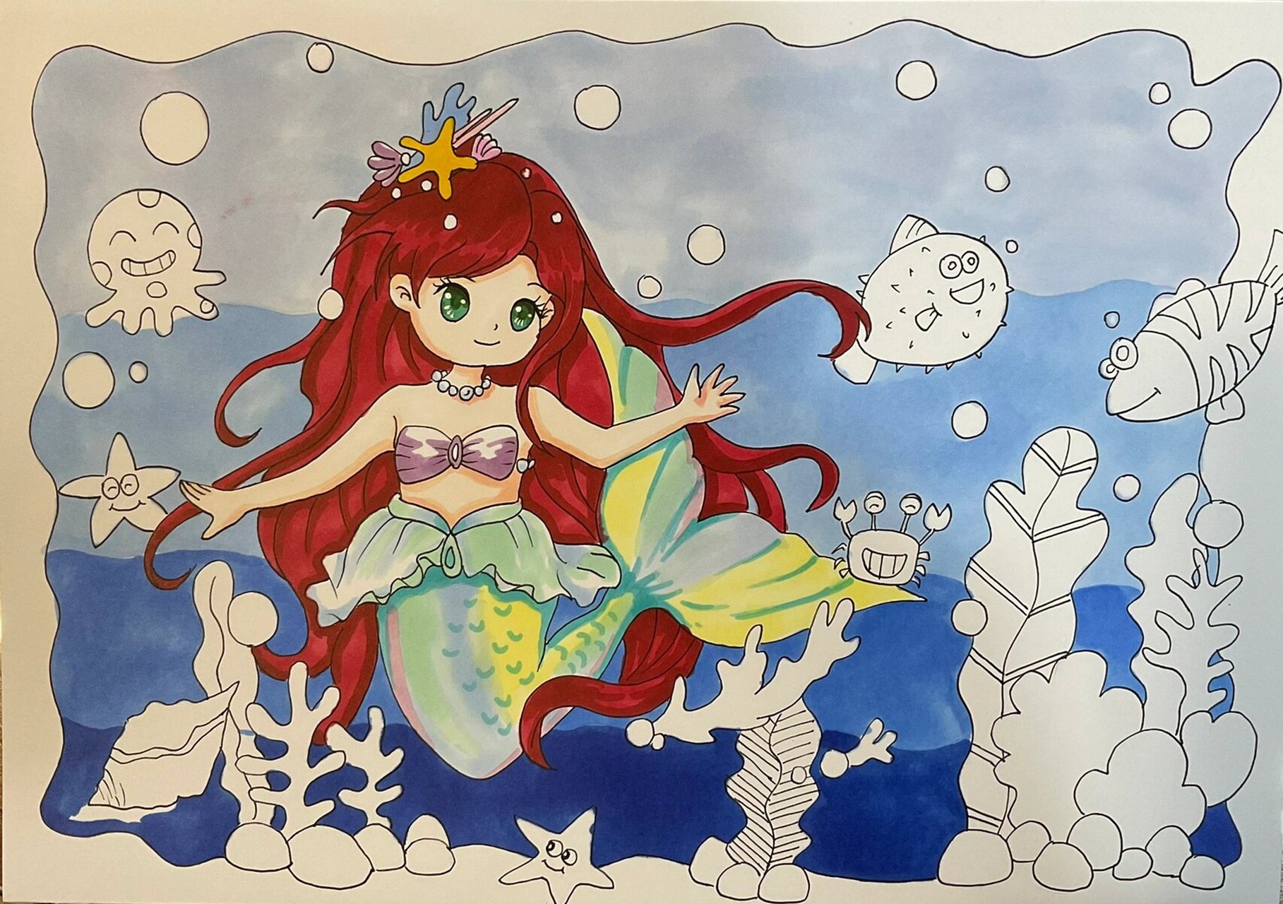 海底世界的小美人鱼 马克笔画