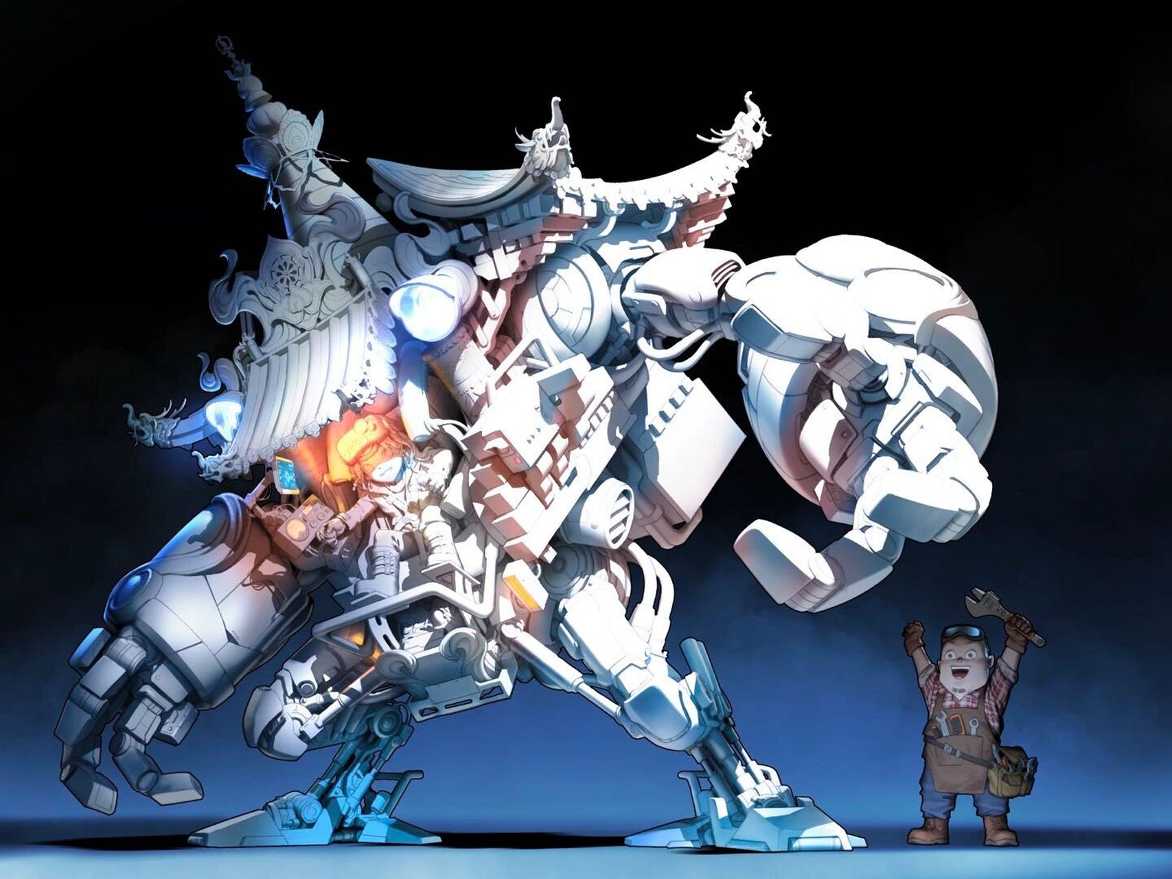 【绘画过程】机甲战士绘制过程(有课 最近画了一个大机器人,说它叫