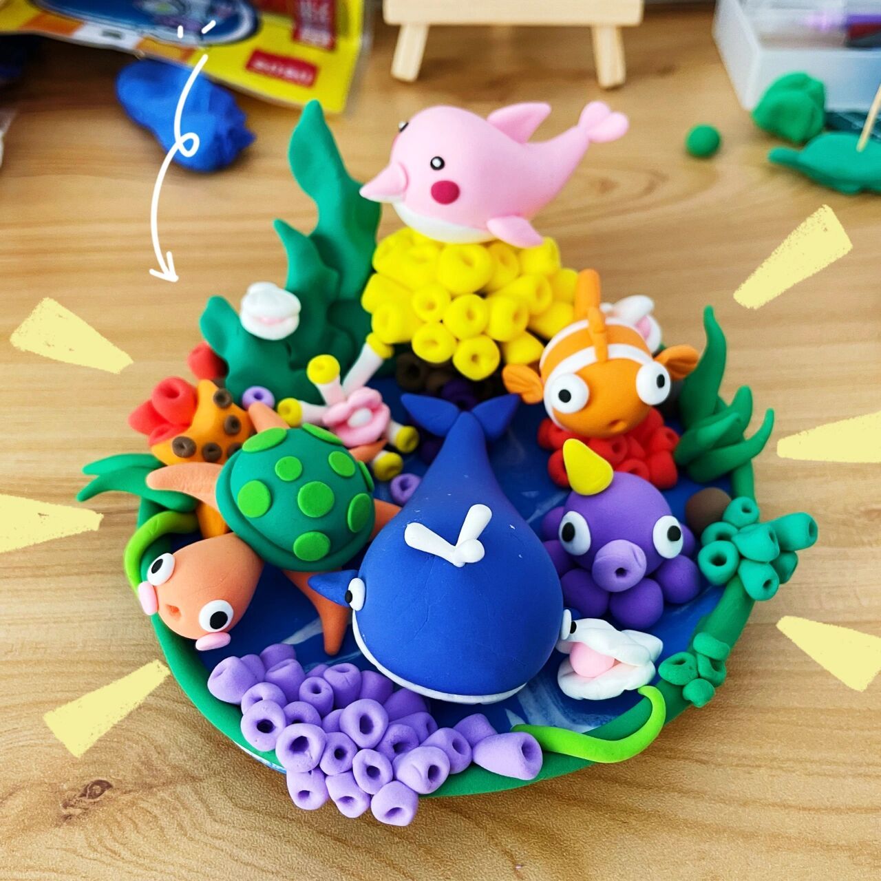 超轻粘土教程分享|海底世界  是彩色的呀17 用超轻粘土做了一个彩色