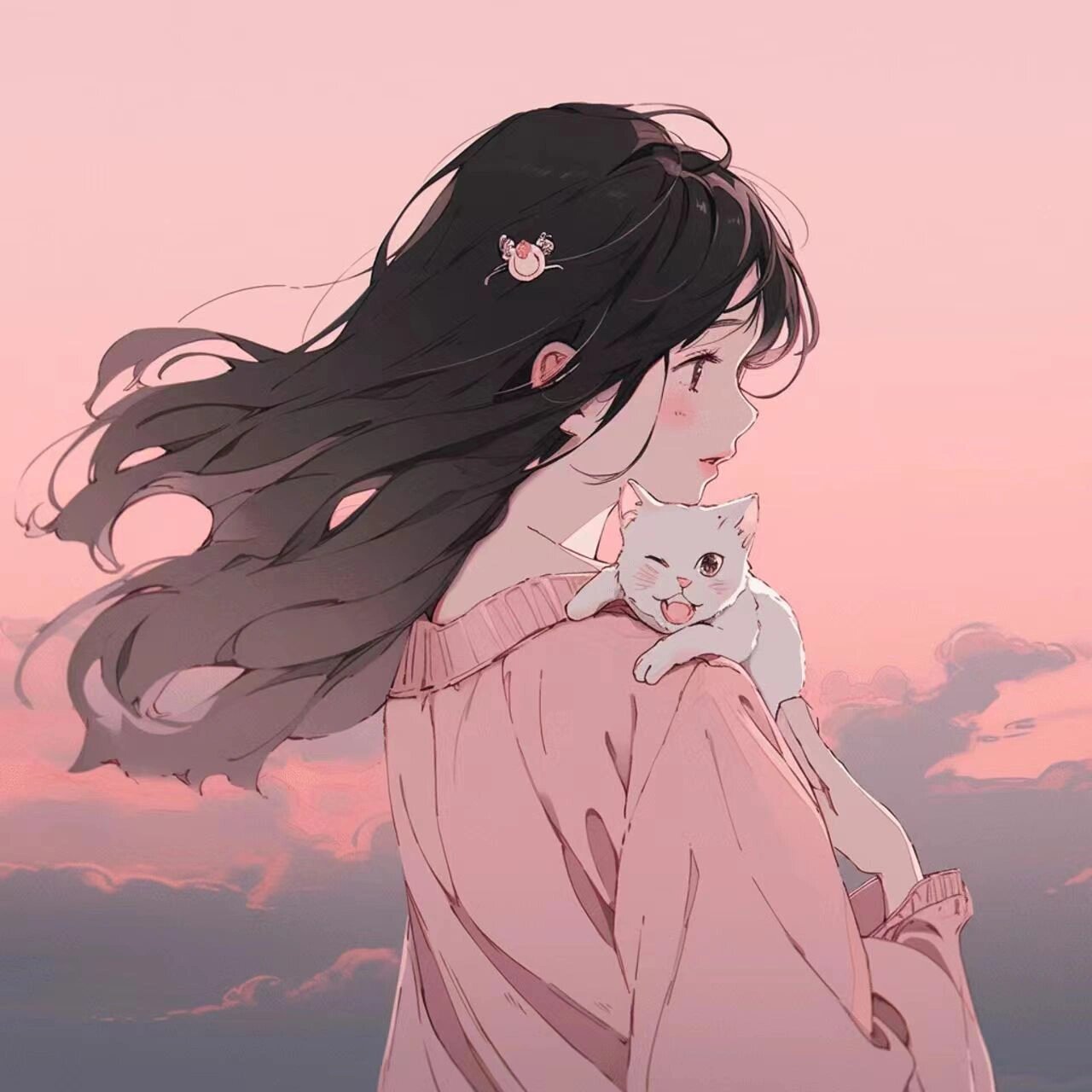 动漫女生头像·陪你看晚霞