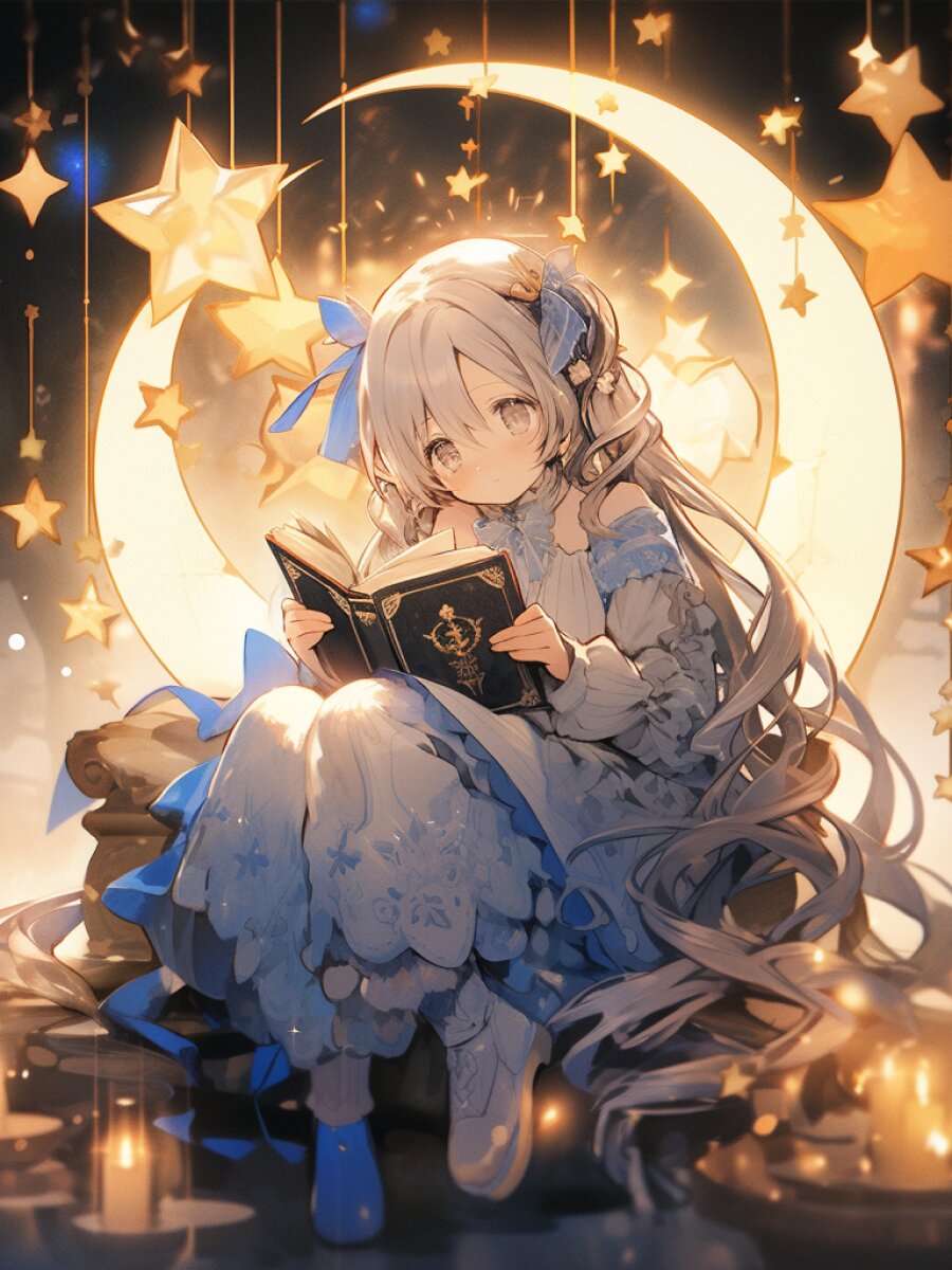 坐在月亮上的少女丨ai绘画丨精美壁纸