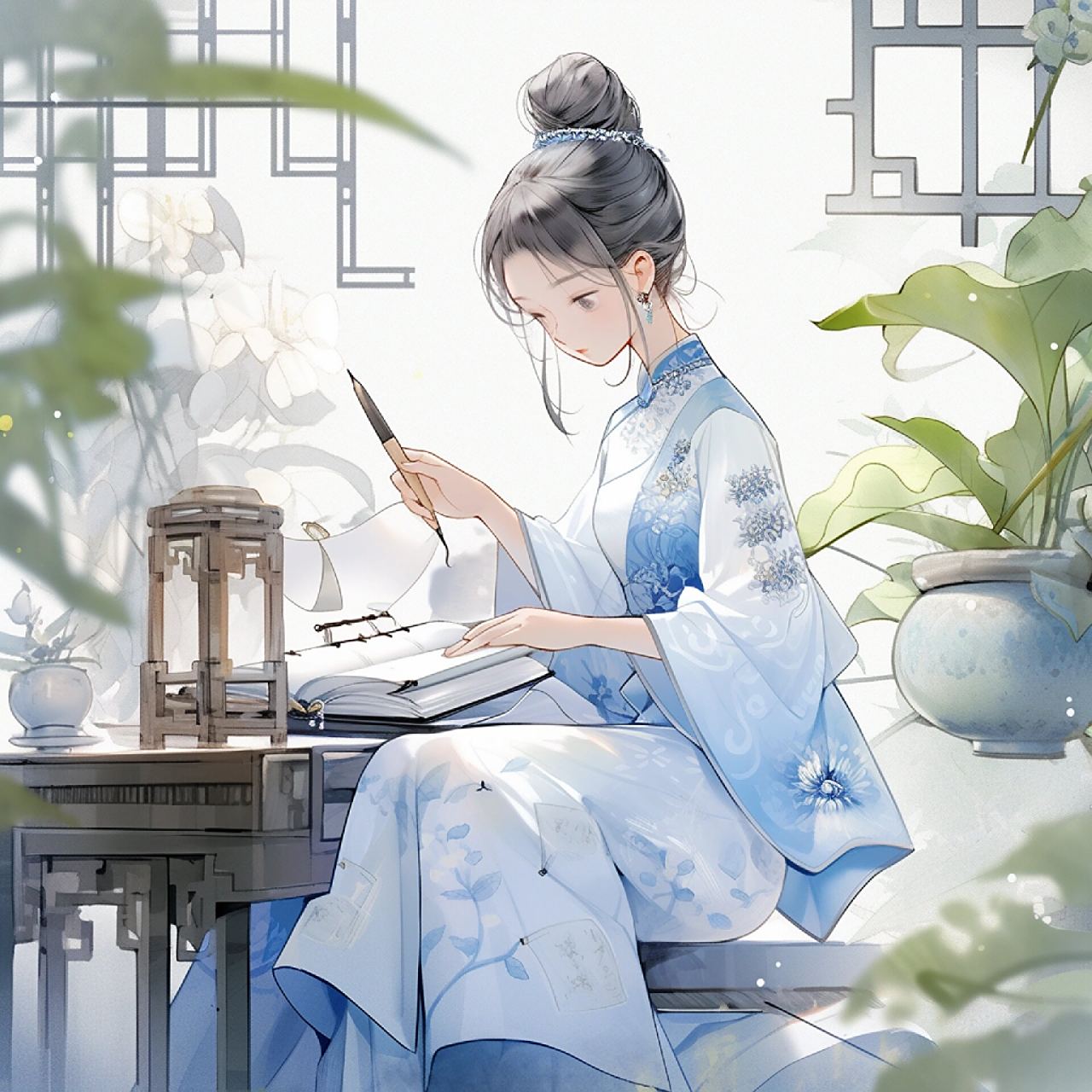 漂亮女生读书头像,古风唯美