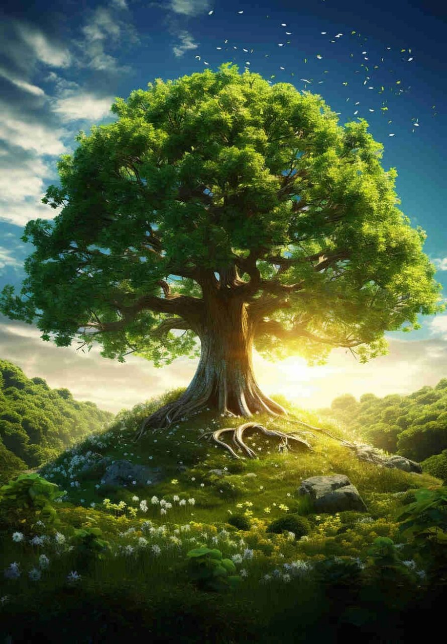 树90|原创身心灵壁纸 身心灵结合ai绘画的原创 郁郁葱葱的绿色大树