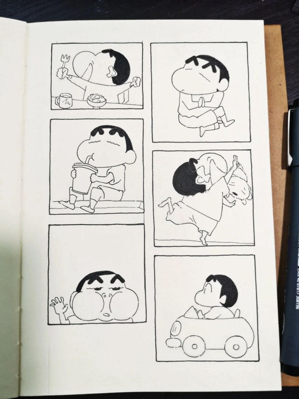 简笔画 蜡笔小新 手绘(附黑白线稿) 这么热的天气,在家画一组野原新之