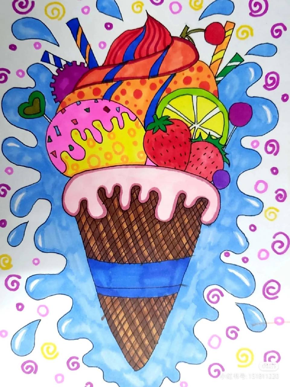 美术教案《美味冰激凌》 材料:每个小组:白纸,卡纸(黑色),橡皮泥,水彩