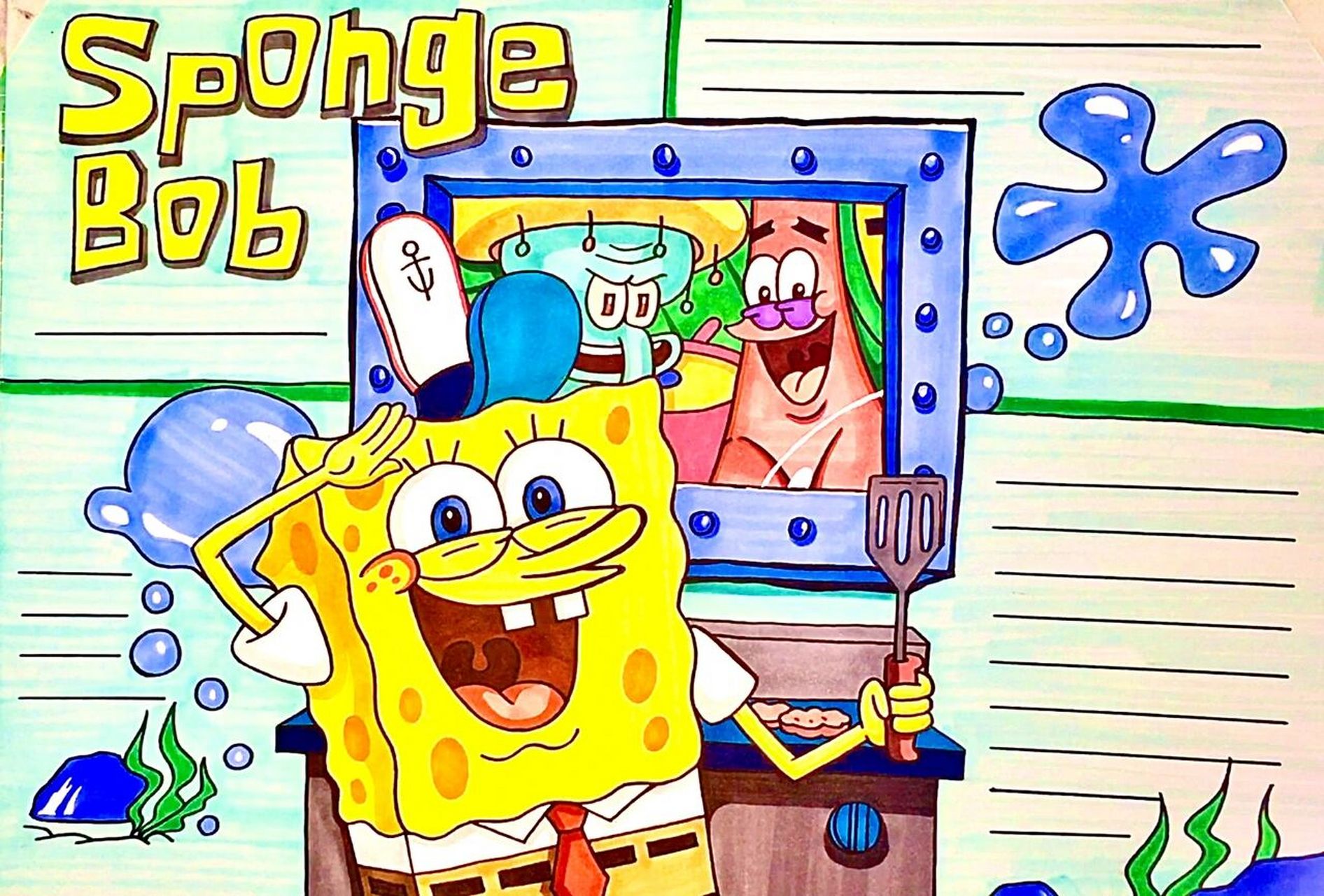 海绵宝宝手抄报 上一次的视频有小伙伴反应太快了,学不会!